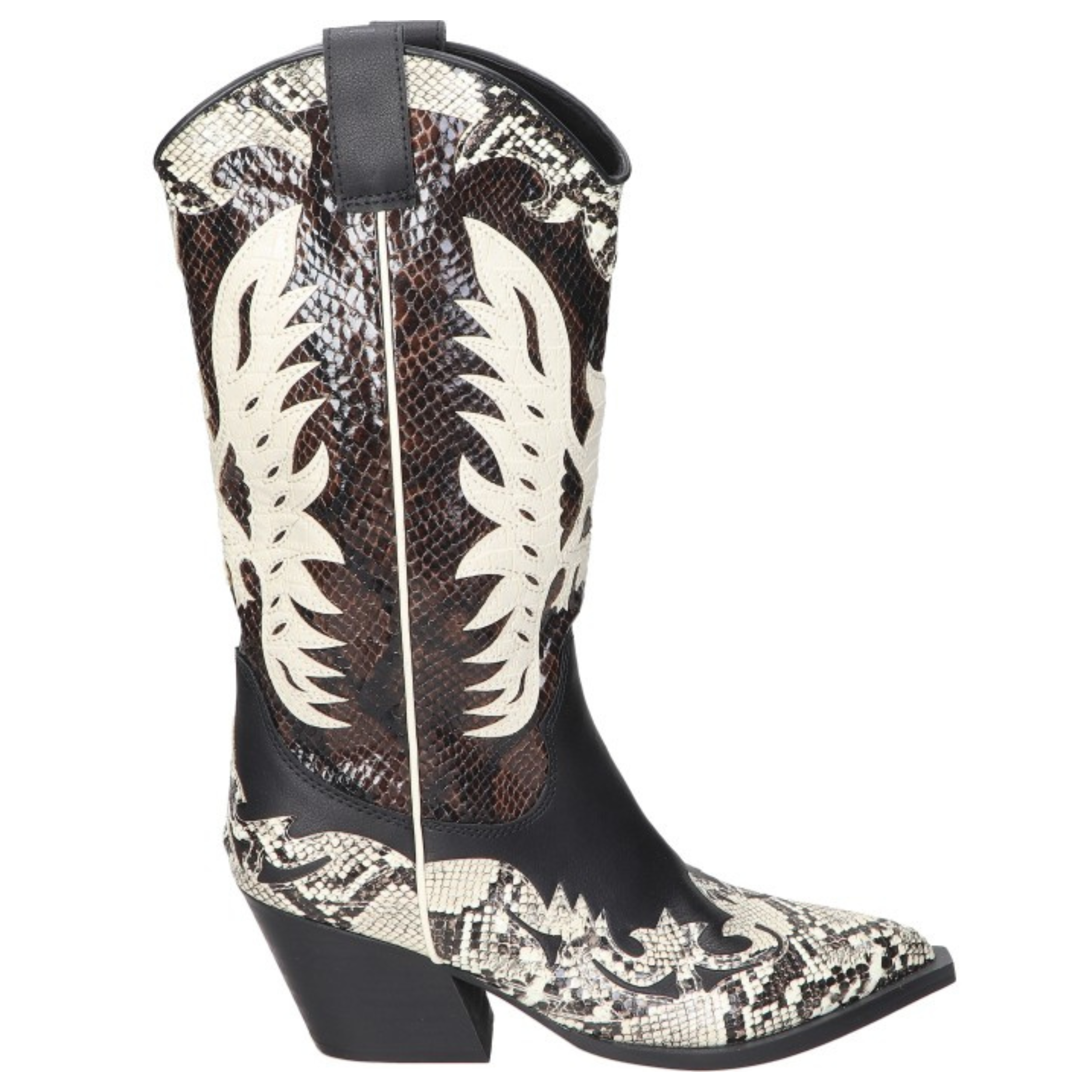 Botas cowboy para mujer SKYDIVA DELULU con estampado negro y beige, vista lateral derecha