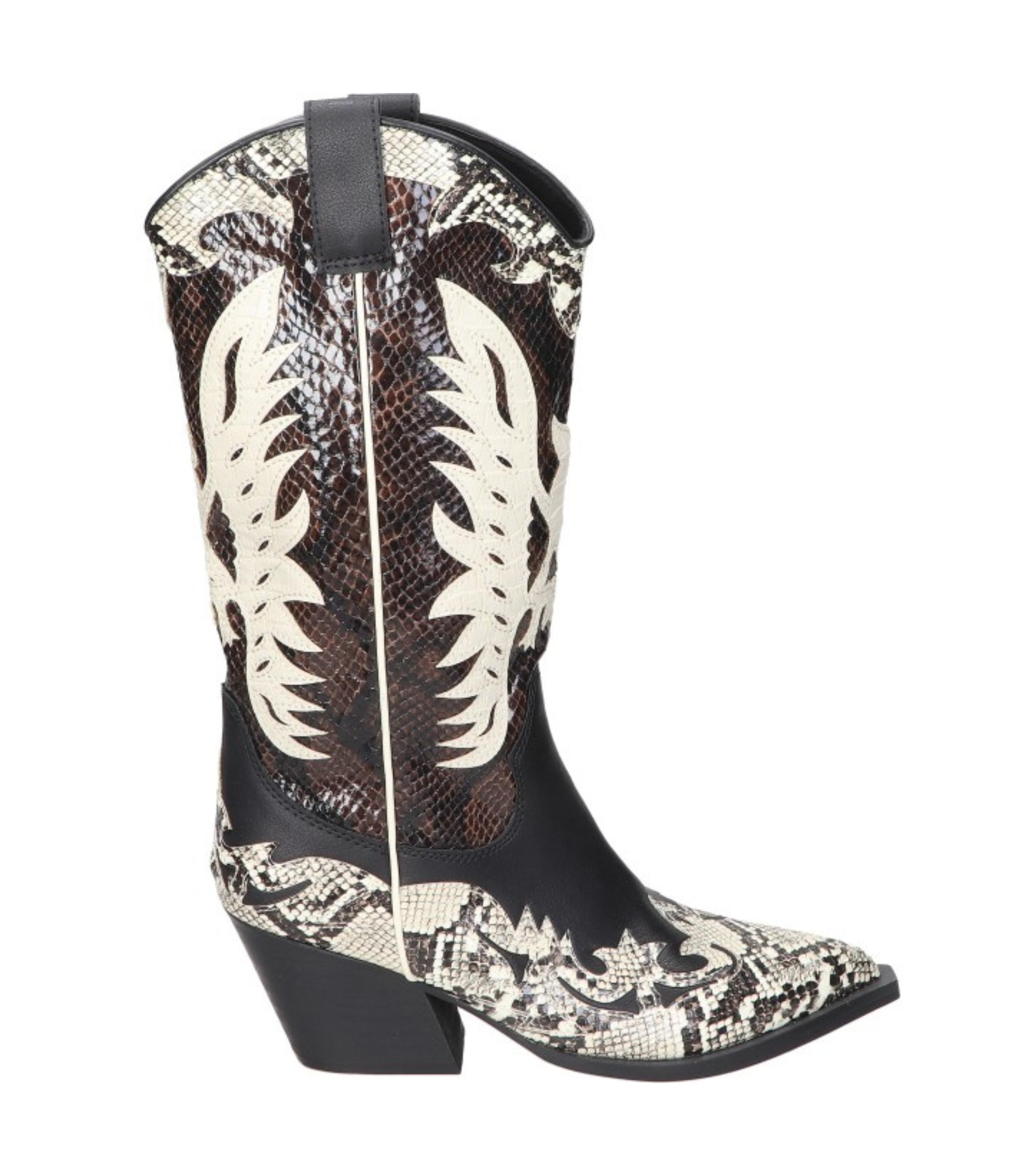 Botas cowboy para mujer SKYDIVA DELULU con estampado negro y beige, vista lateral derecha
