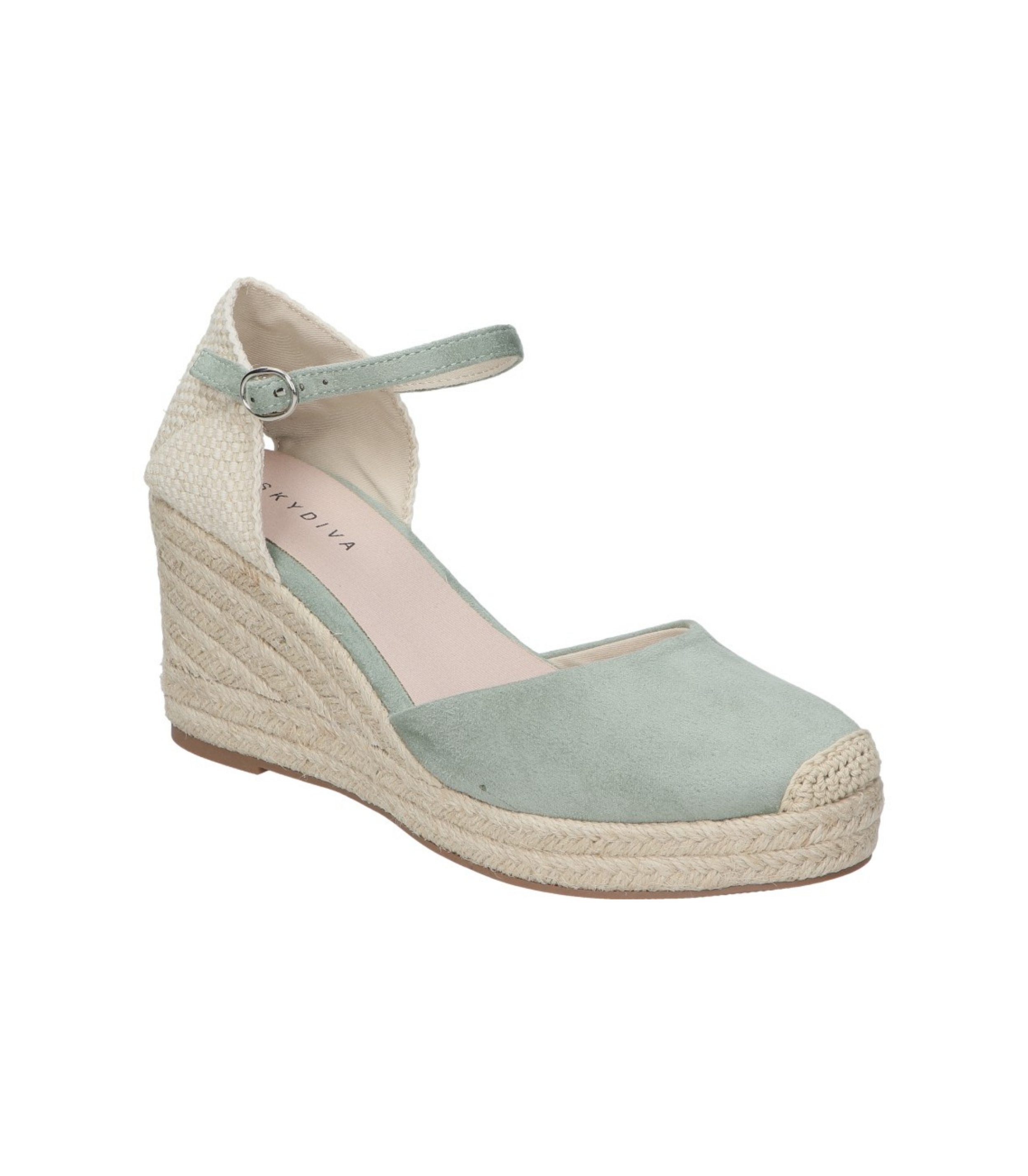 Alpargatas con cuña para mujer SKYDIVA VIBES en color verde, vista diagonal frontal