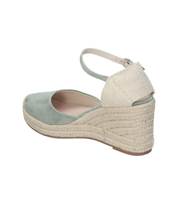 Alpargatas con cuña para mujer SKYDIVA VIBES en color verde, vista diagonal talón