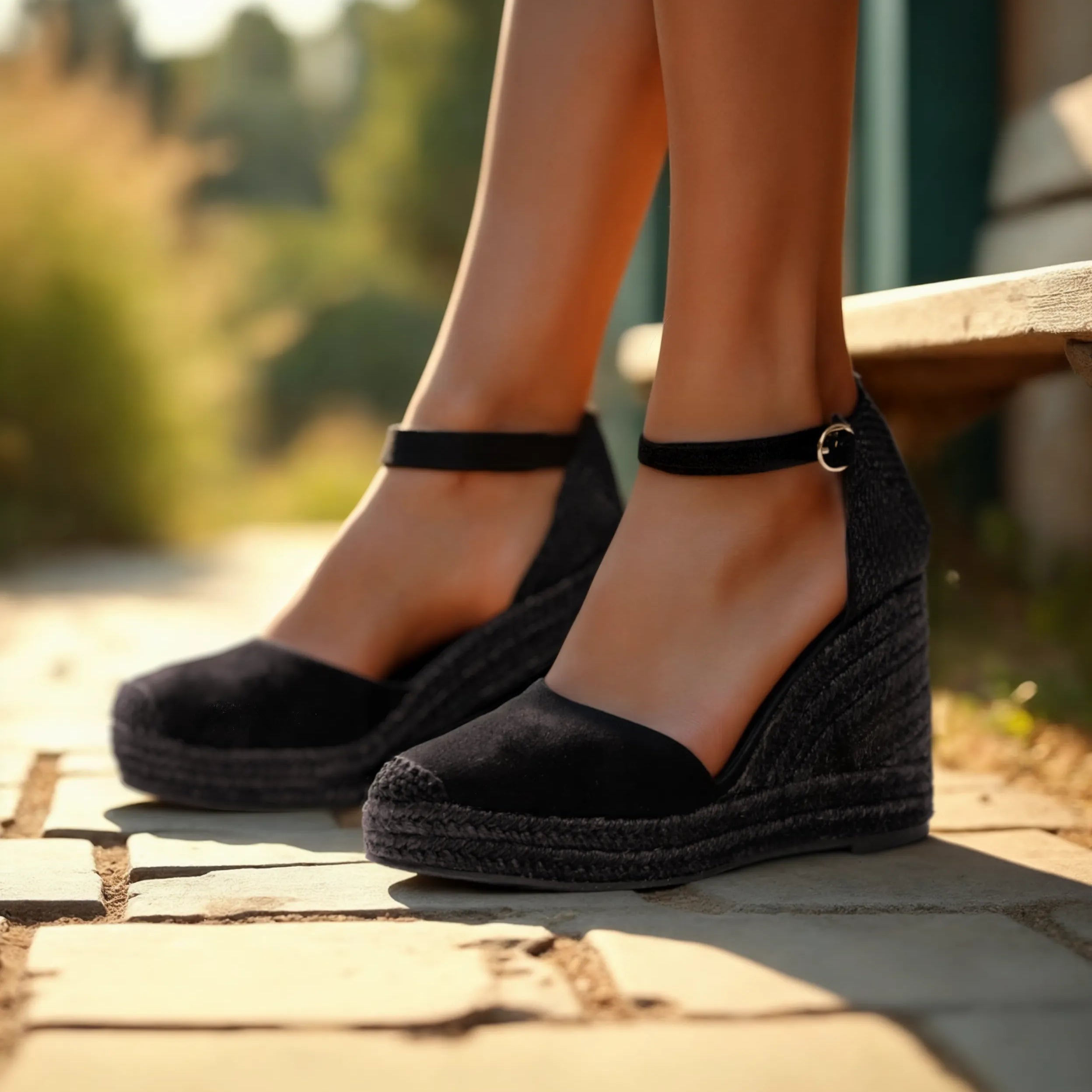 Alpargatas con cuña para mujer SKYDIVA VIBES en color negro, vista completa modelo