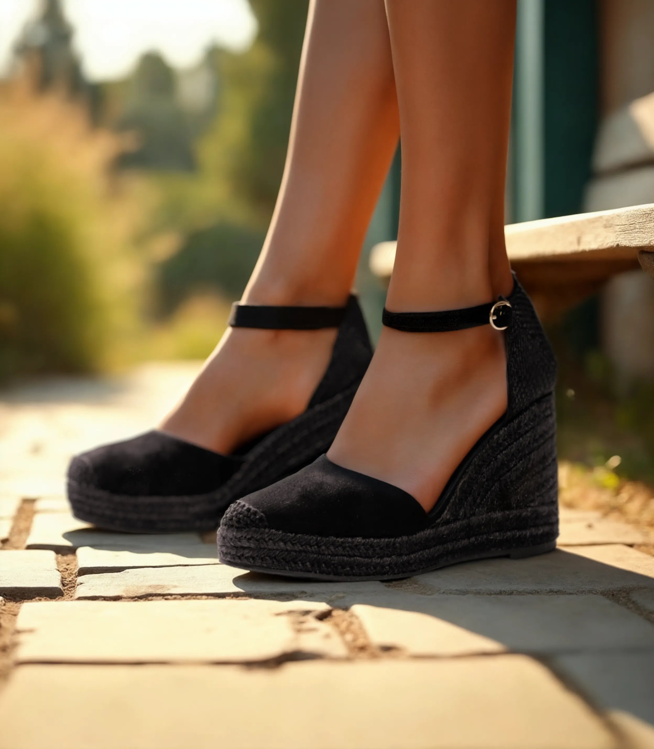 Alpargatas con cuña para mujer SKYDIVA VIBES en color negro, vista completa modelo