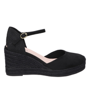Alpargatas con cuña para mujer SKYDIVA VIBES en color negro, vista lateral derecha