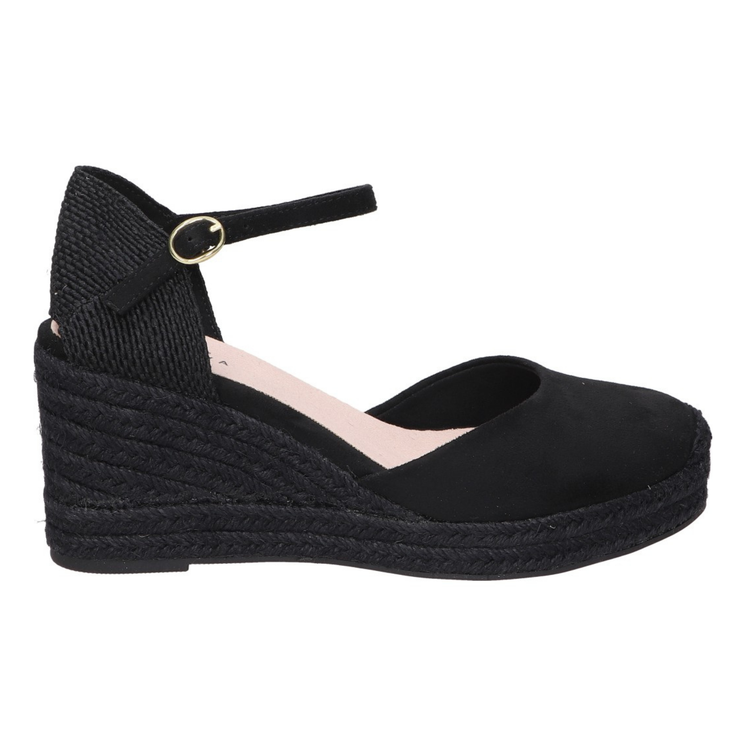 Alpargatas con cuña para mujer SKYDIVA VIBES en color negro, vista lateral derecha