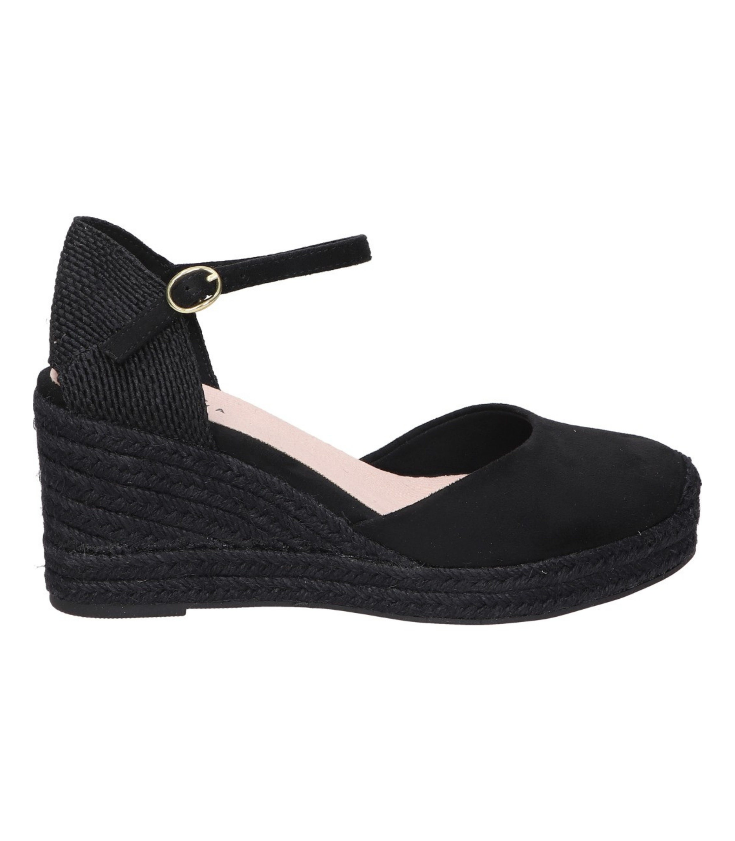 Alpargatas con cuña para mujer SKYDIVA VIBES en color negro, vista lateral derecha