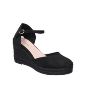 Alpargatas con cuña para mujer SKYDIVA VIBES en color negro, vista diagonal frontal