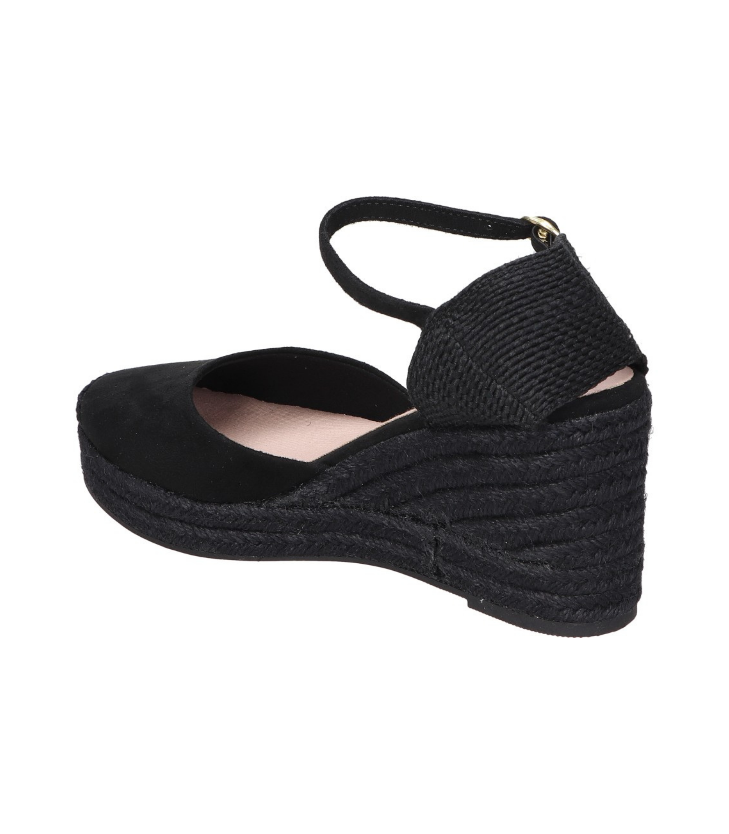 Alpargatas con cuña para mujer SKYDIVA VIBES en color negro, vista diagonal talón