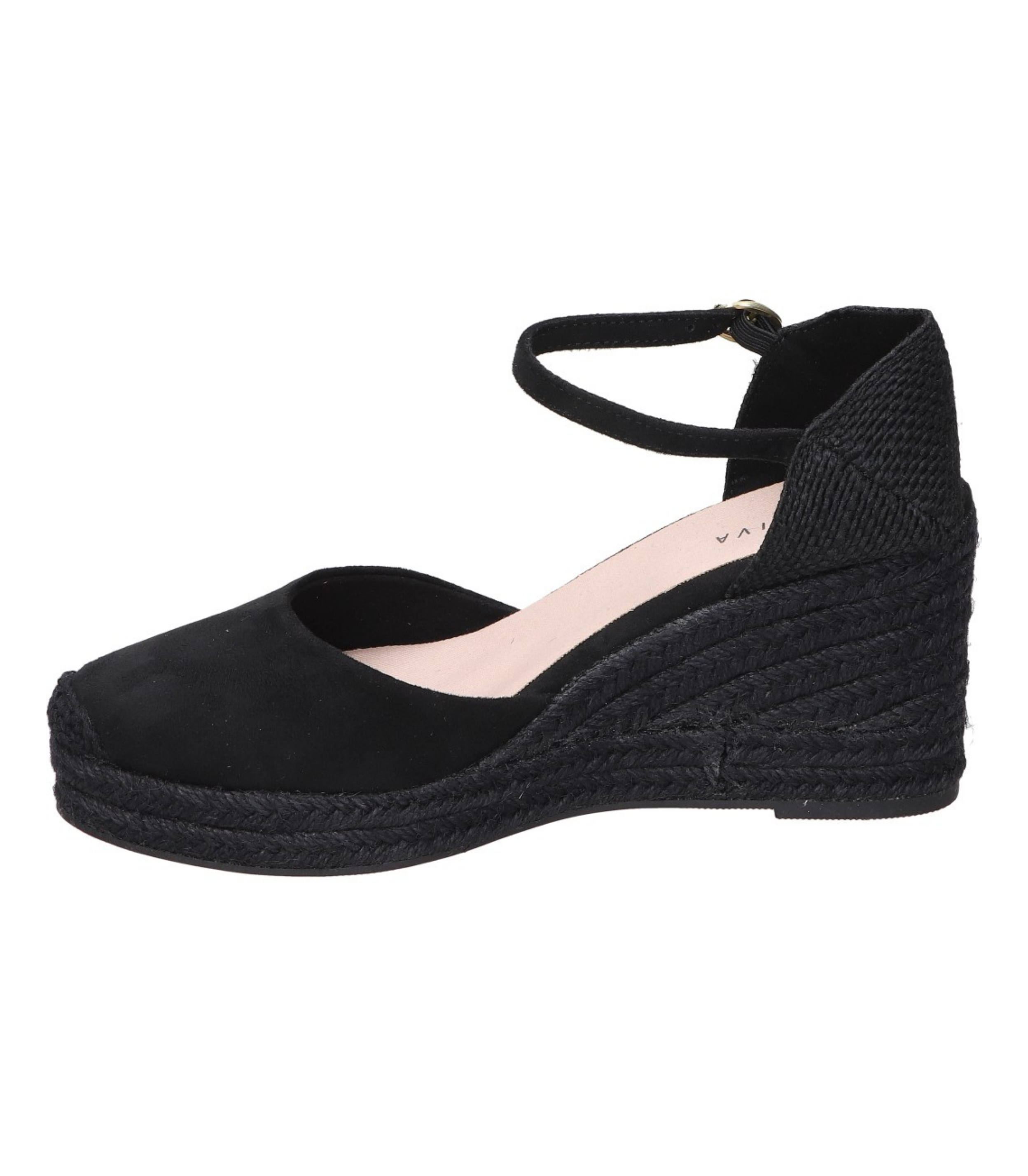 Alpargatas con cuña para mujer SKYDIVA VIBES en color negro, vista lateral izquierda
