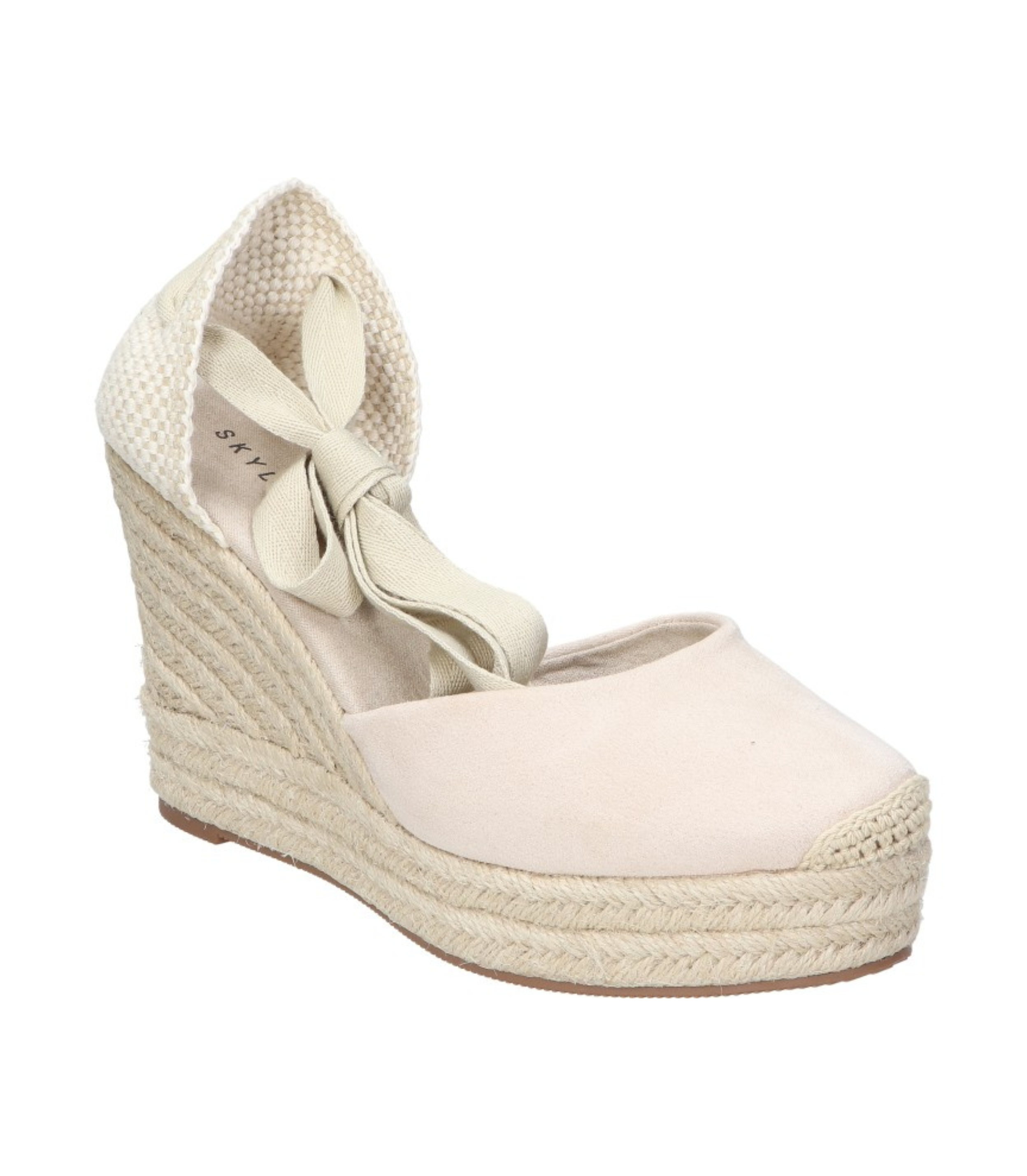 Alpargatas con cuña para mujer SKYDIVA AESTHETIC en color beige, vista diagonal frontal
