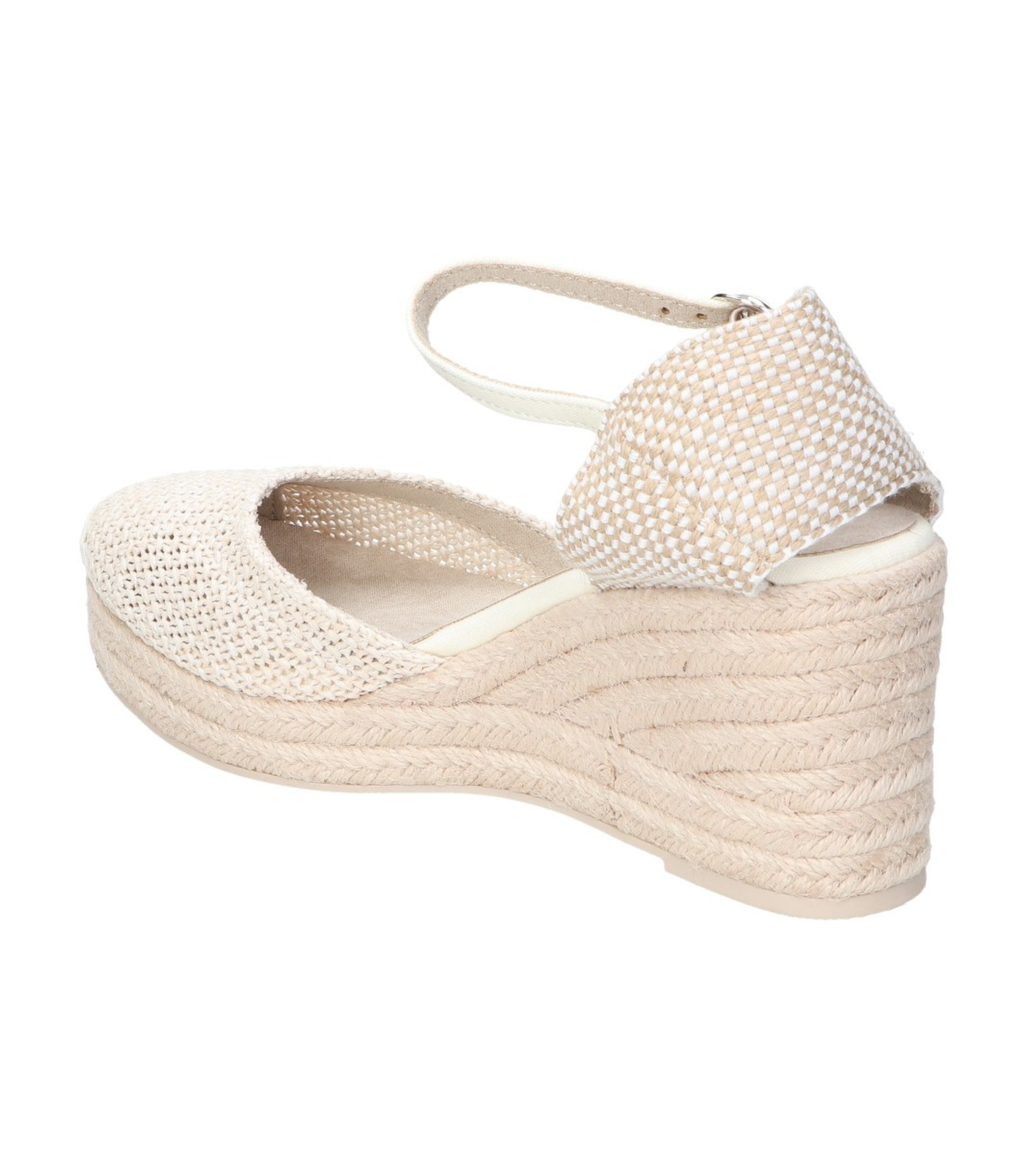 Alpargatas con cuña para mujer SKYDIVA MATCH en color beige, vista diagonal talón