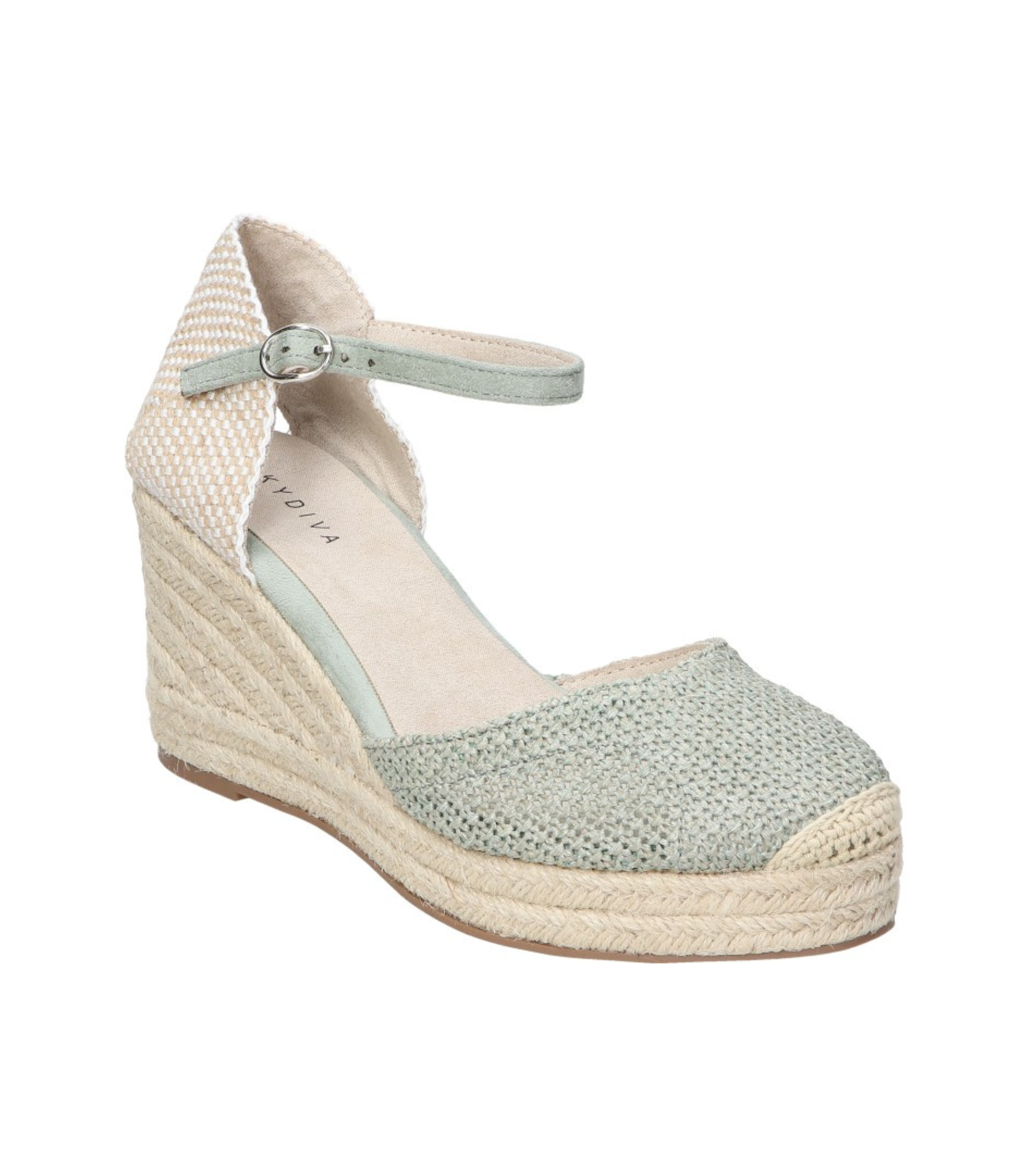 Alpargatas con cuña para mujer SKYDIVA MATCH en color verde, vista diagonal frontal