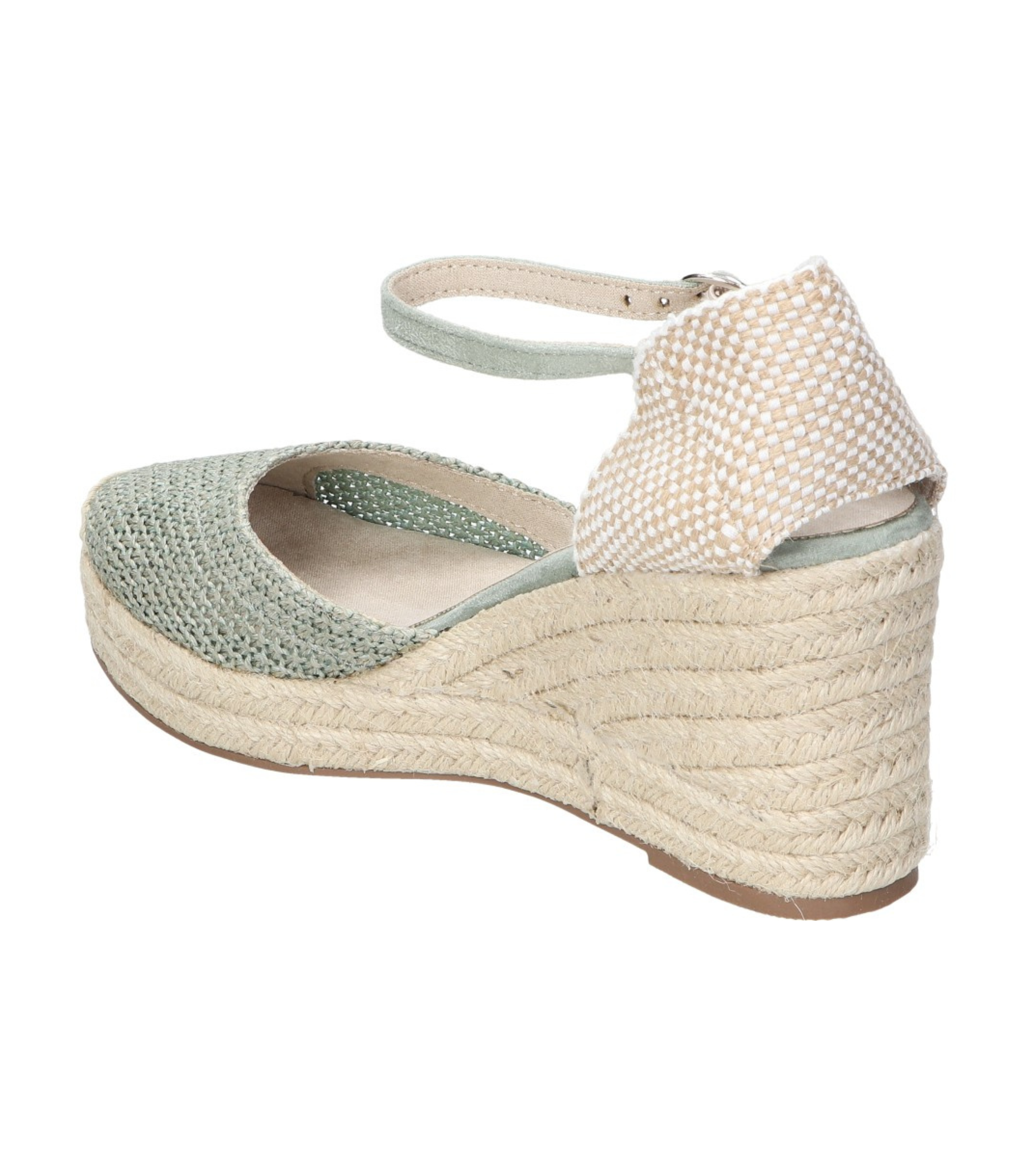 Alpargatas con cuña para mujer SKYDIVA MATCH en color verde, vista diagonal talón