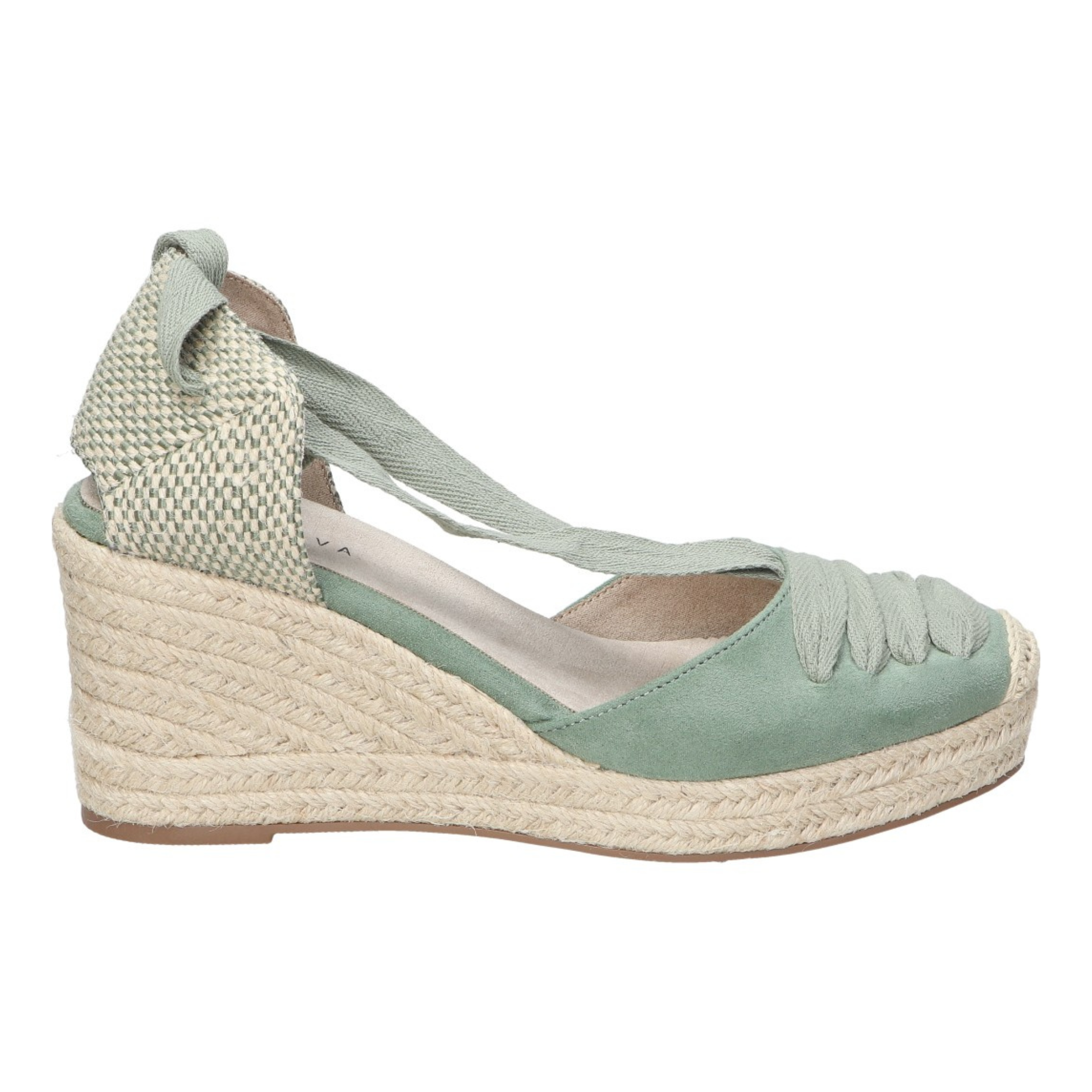 Alpargatas con cuña para mujer SKYDIVA CUTE en color verde, vista lateral derecha