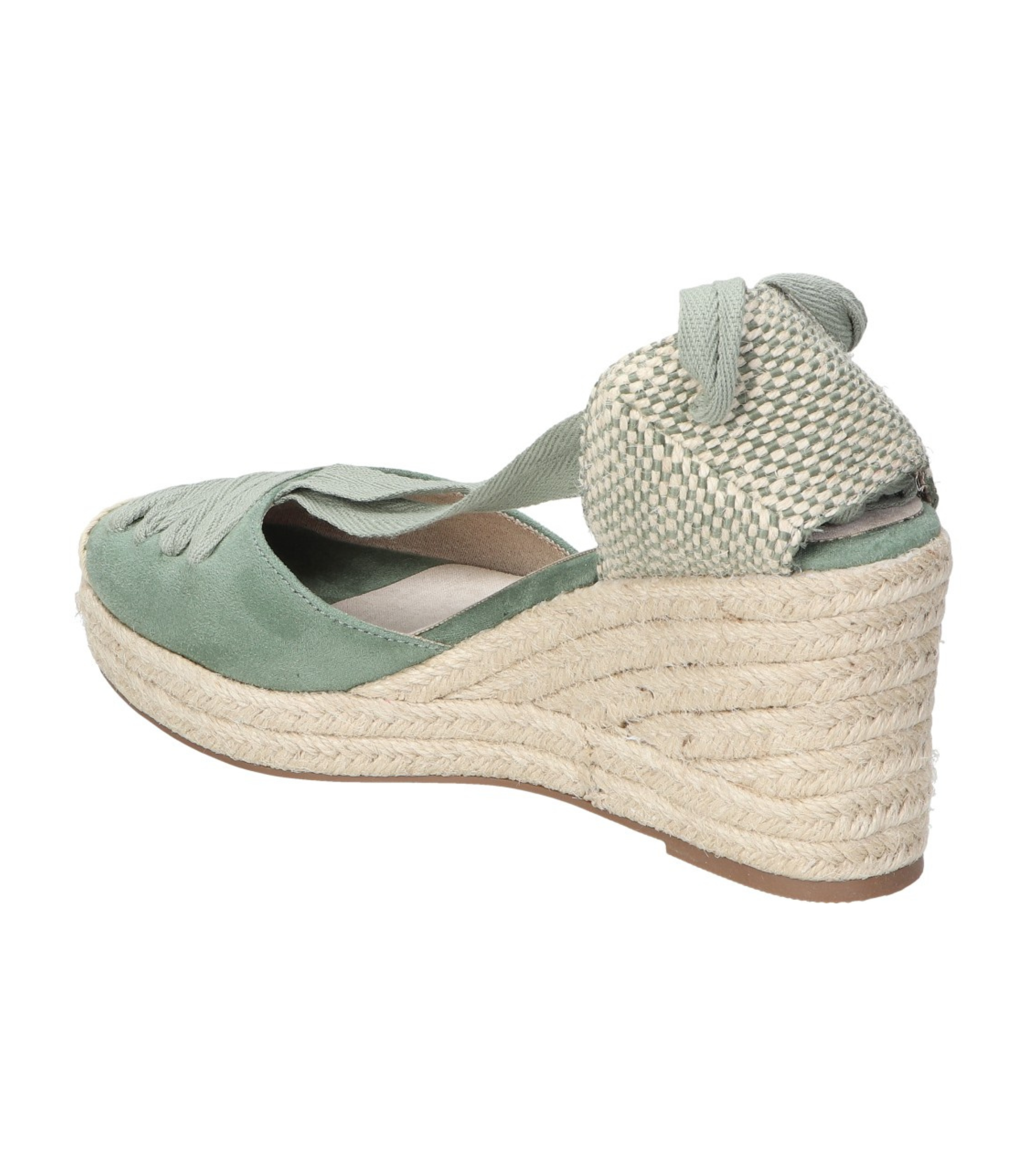 Alpargatas con cuña para mujer SKYDIVA CUTE en color verde, vista diagonal talón