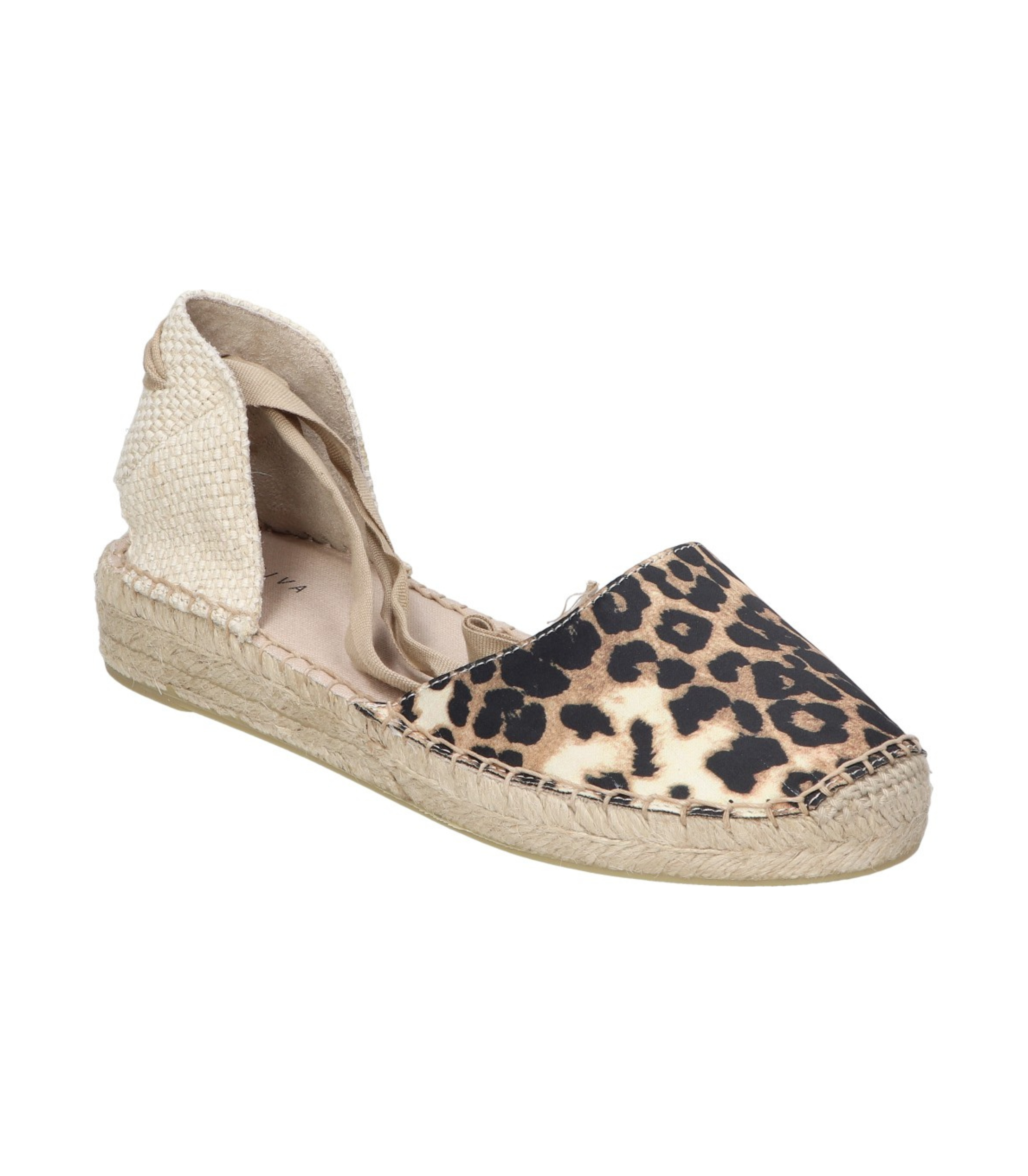 Alpargatas planas para mujer SKYDIVA BESTY con estampado de leopardo, vista diagonal frontal