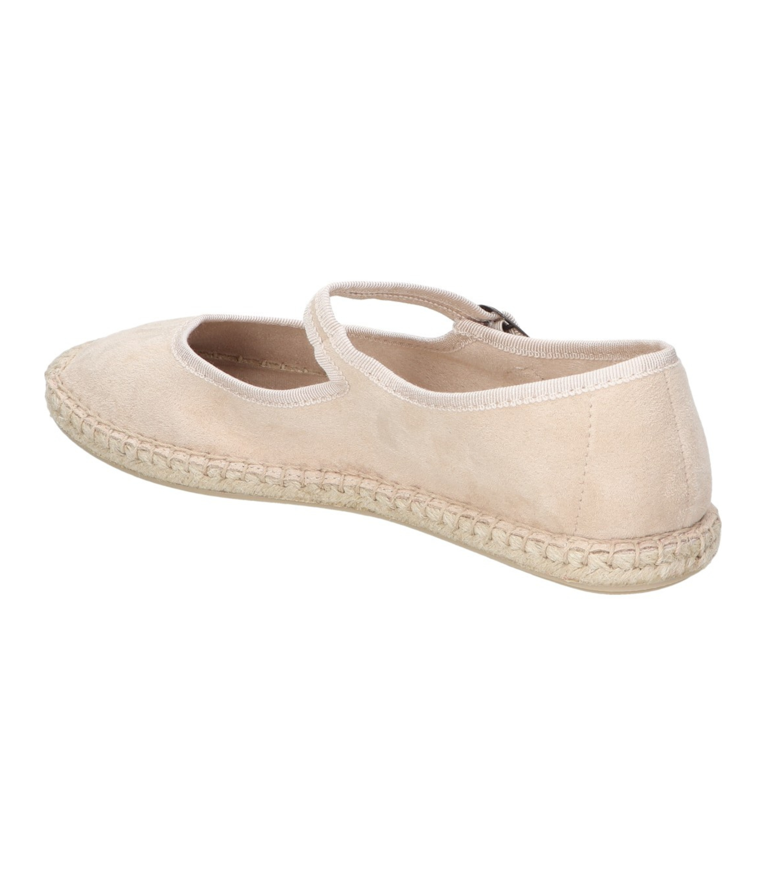 Merceditas planas para mujer SKYDIVA LA-QUE-SO en color beige, vista diagonal talón