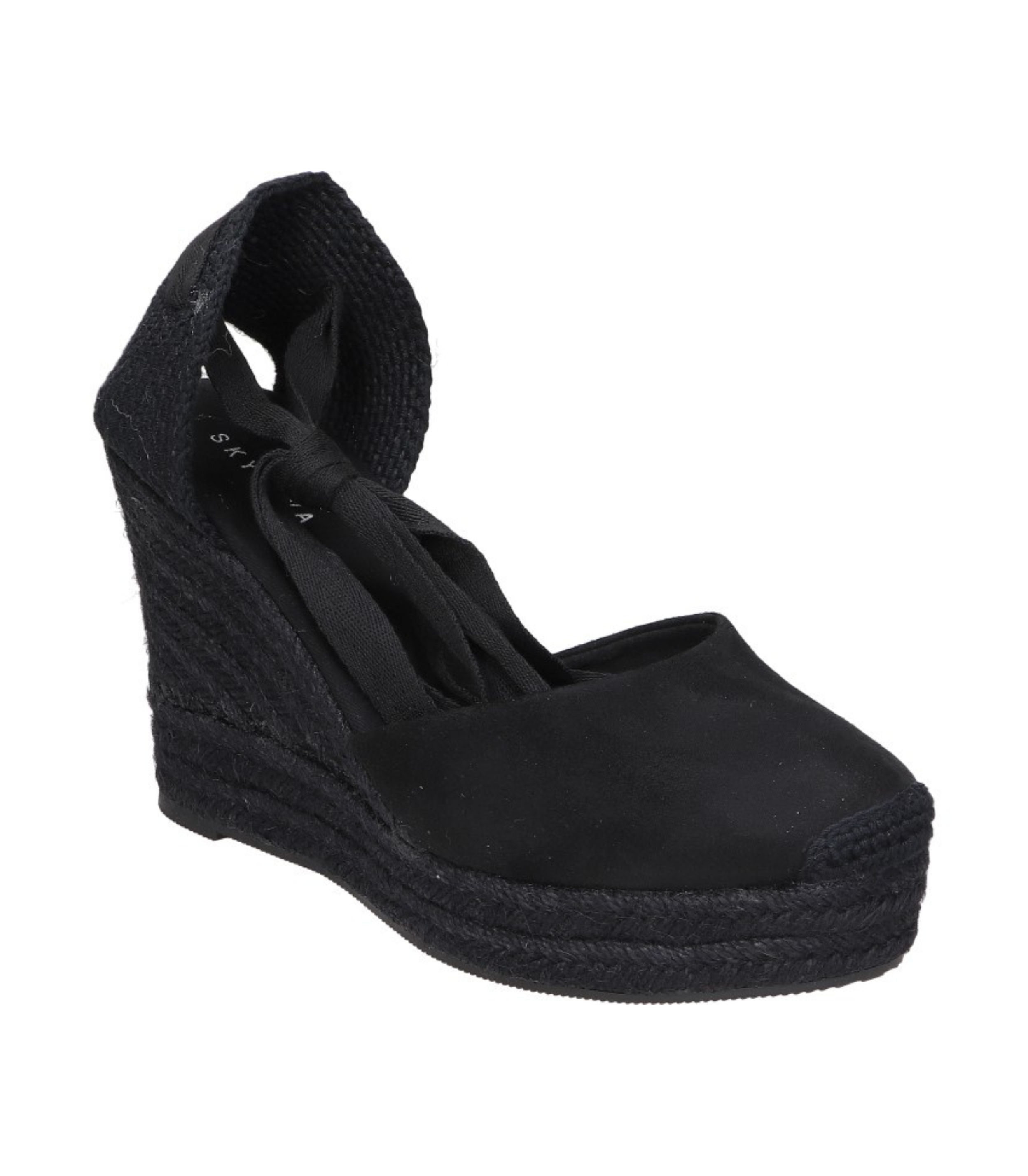 Alpargatas con cuña para mujer SKYDIVA AESTHETIC en color negro, vista diagonal frontal