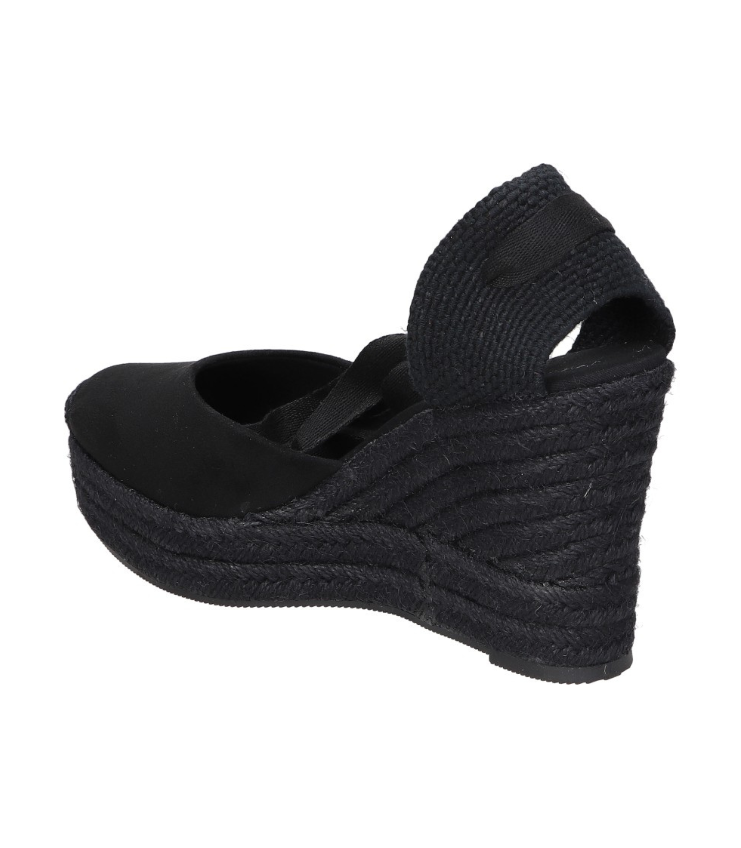 Alpargatas con cuña para mujer SKYDIVA AESTHETIC en color negro, vista diagonal talón
