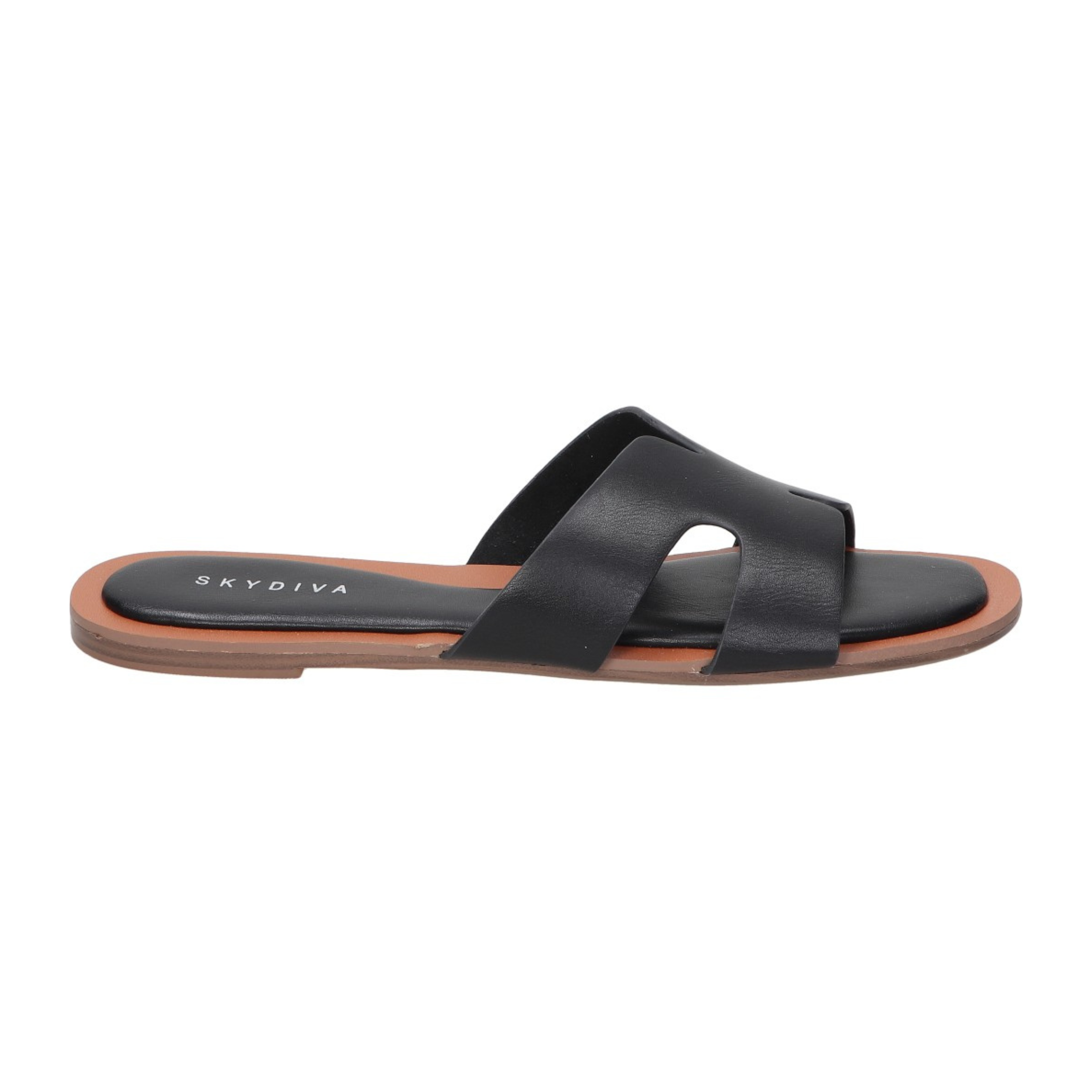 Sandalias planas para mujer SKYDIVA CHILL en color negro, vista lateral derecha