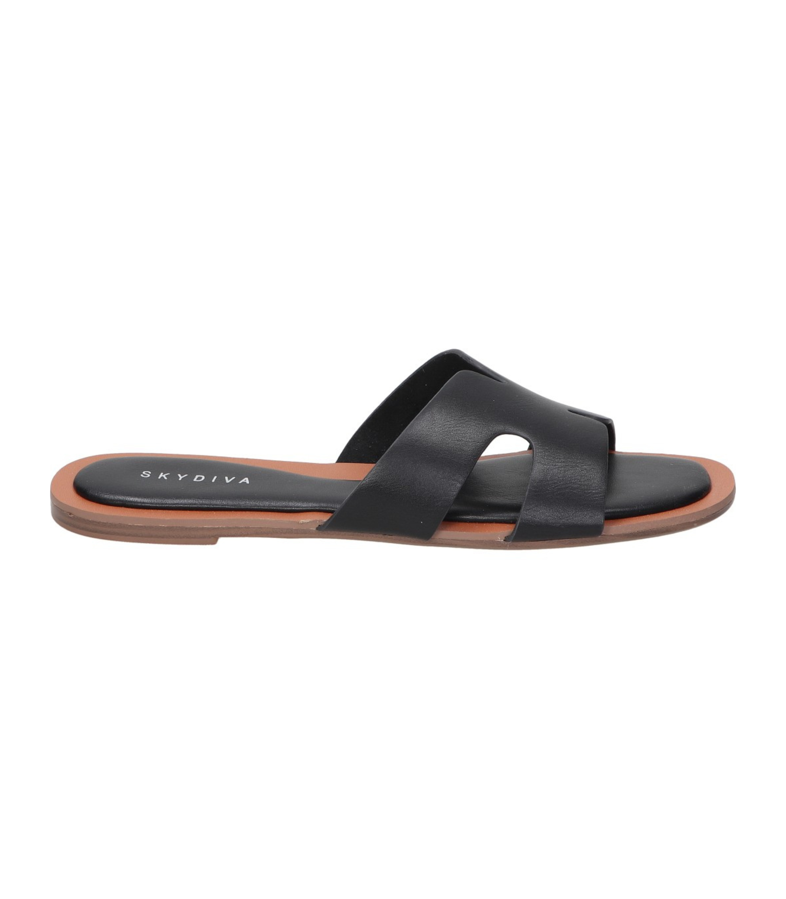 Sandalias planas para mujer SKYDIVA CHILL en color negro, vista lateral derecha