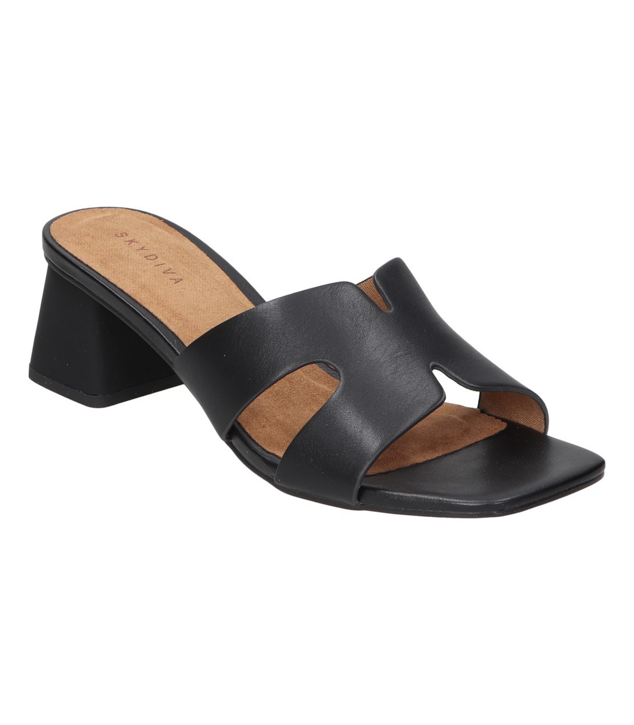 Sandalias de tacón para mujer SKYDIVA MOOD en color negro, vista diagonal frontal