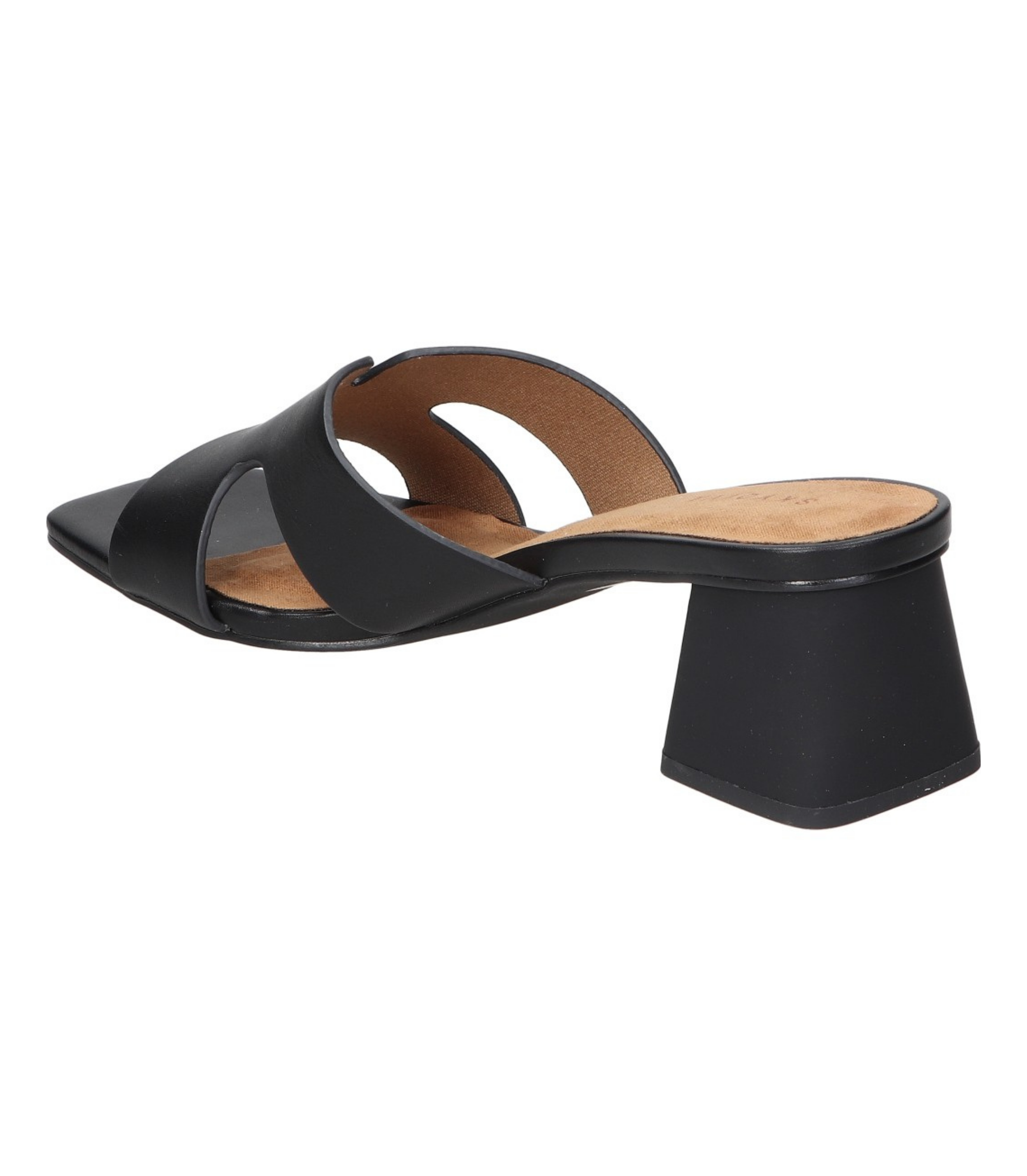 Sandalias de tacón para mujer SKYDIVA MOOD en color negro, vista diagonal talón