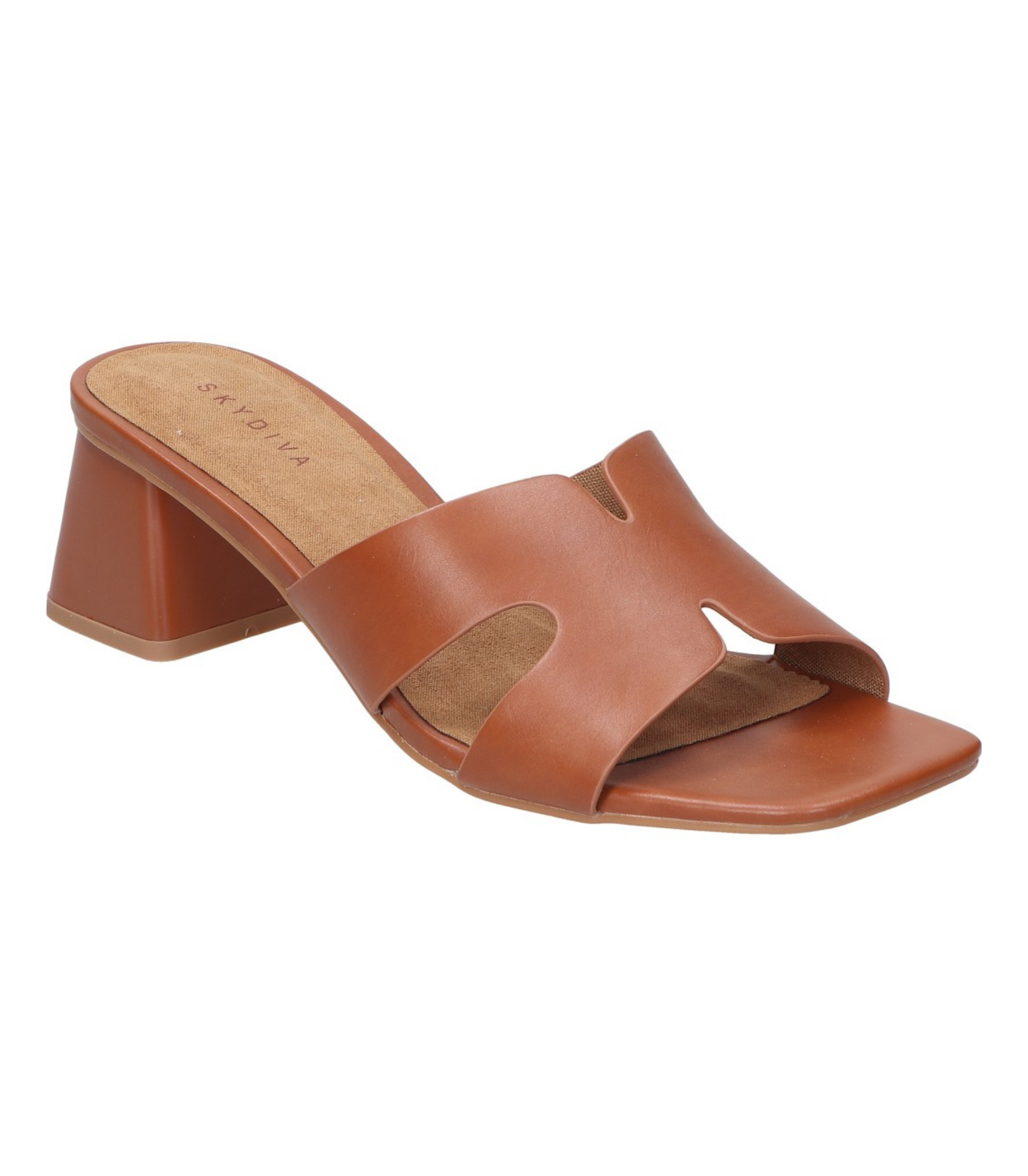 Sandalias de tacón para mujer SKYDIVA MOOD en color marrón, vista diagonal frontal