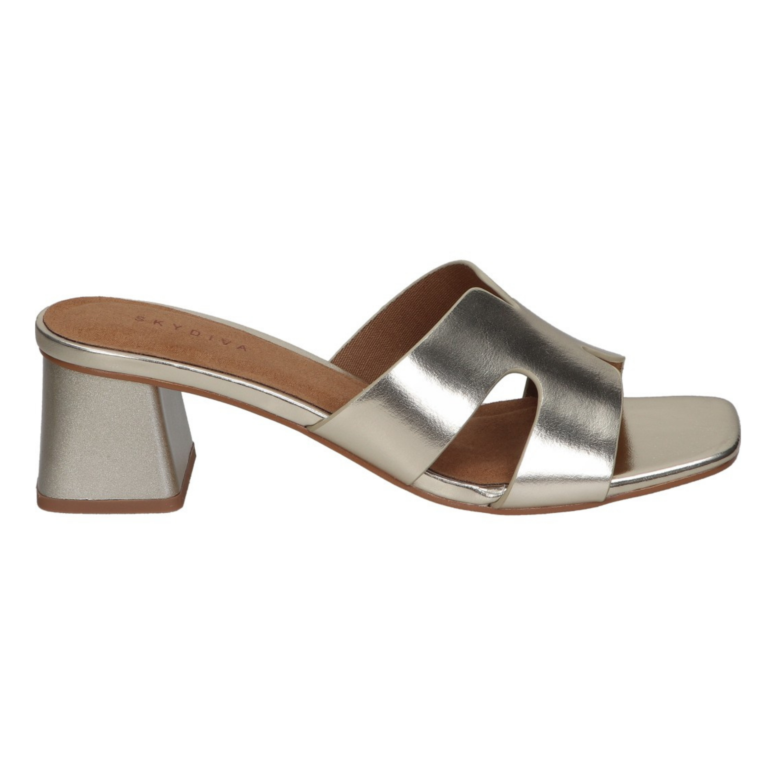 Sandalias de tacón para mujer SKYDIVA MOOD en color plata, vista lateral derecha