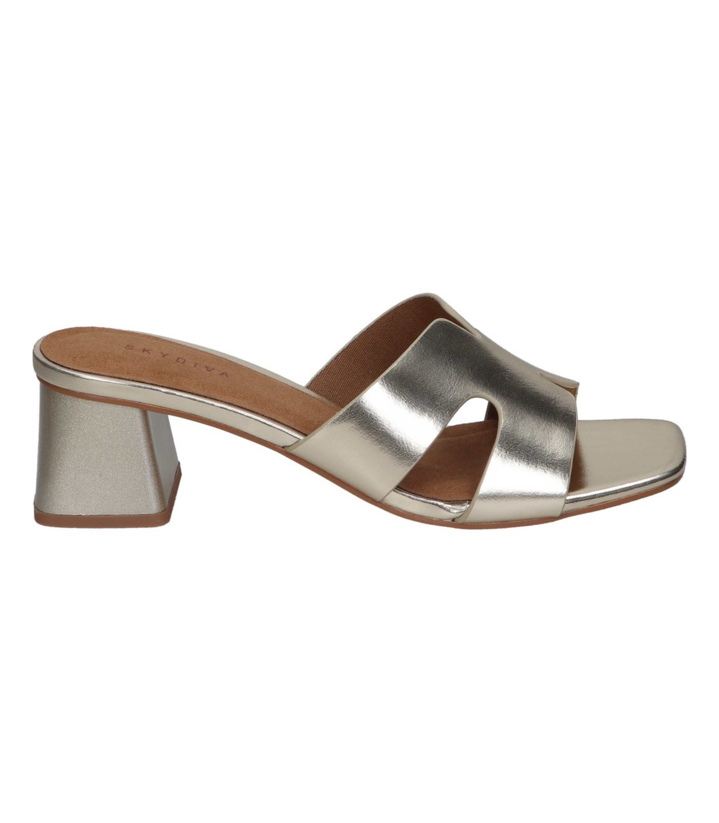 Sandalias de tacón para mujer SKYDIVA MOOD en color plata, vista lateral derecha