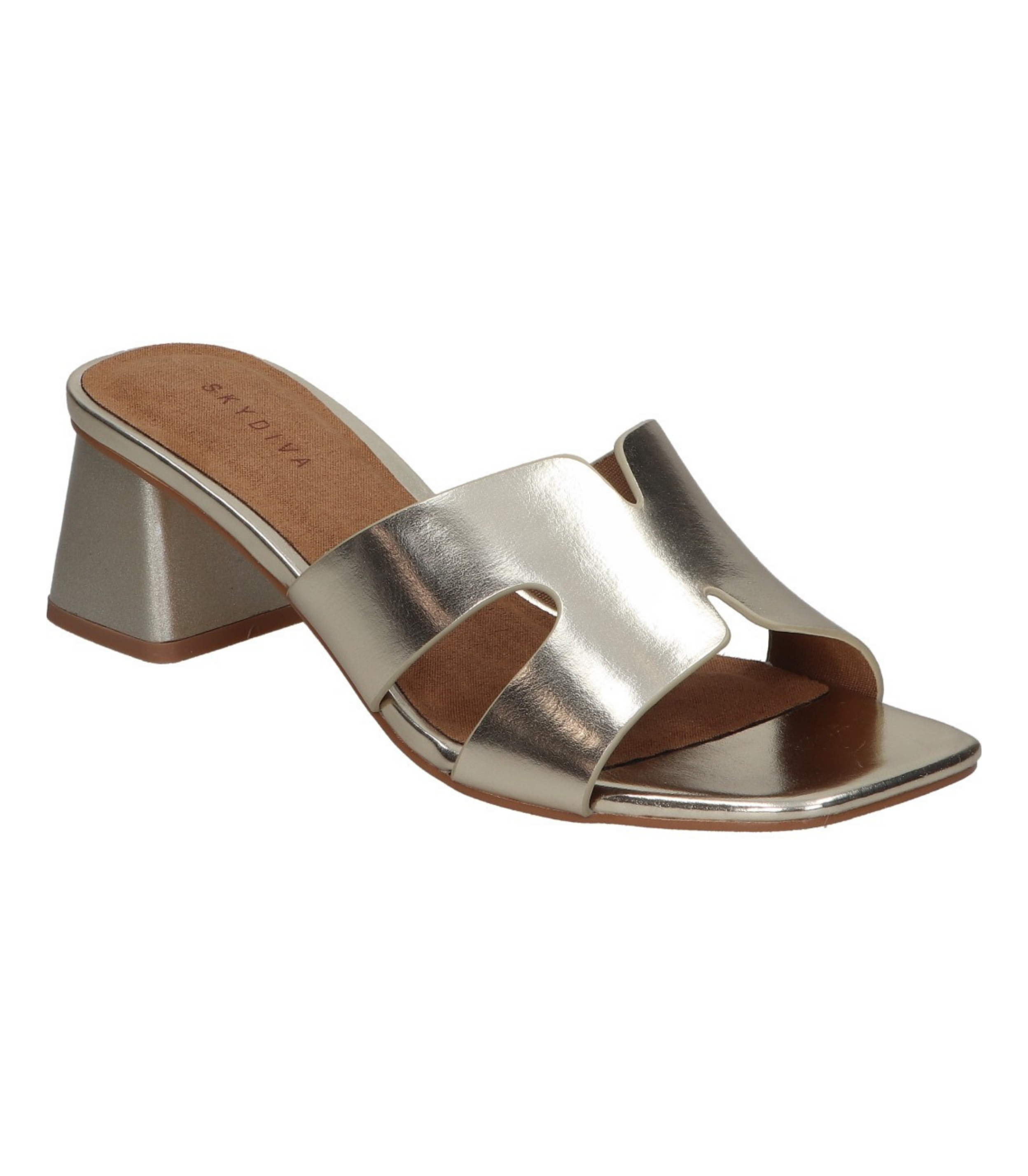 Sandalias de tacón para mujer SKYDIVA MOOD en color plata, vista diagonal frontal