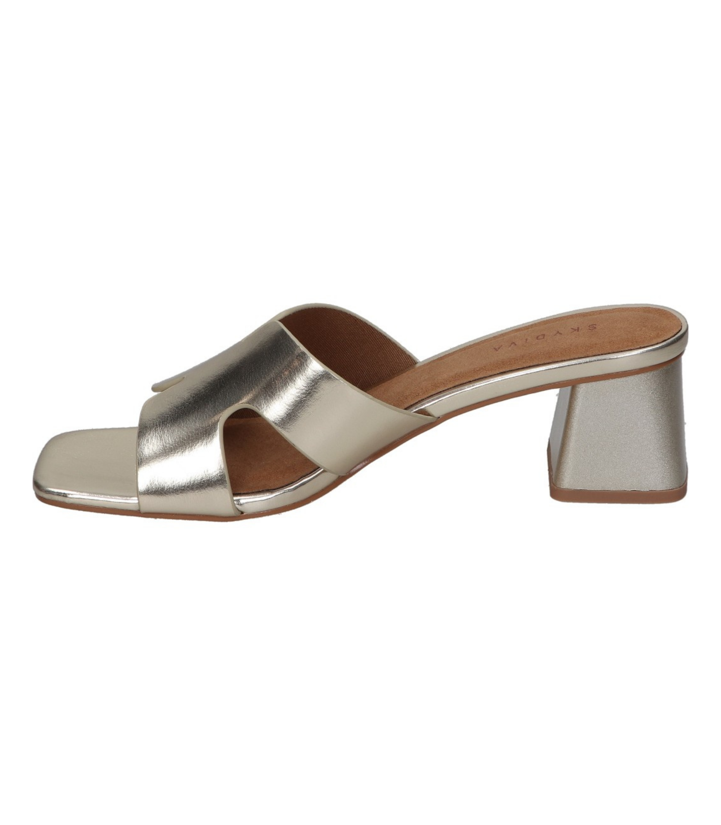 Sandalias de tacón para mujer SKYDIVA MOOD en color plata, vista lateral izquierda