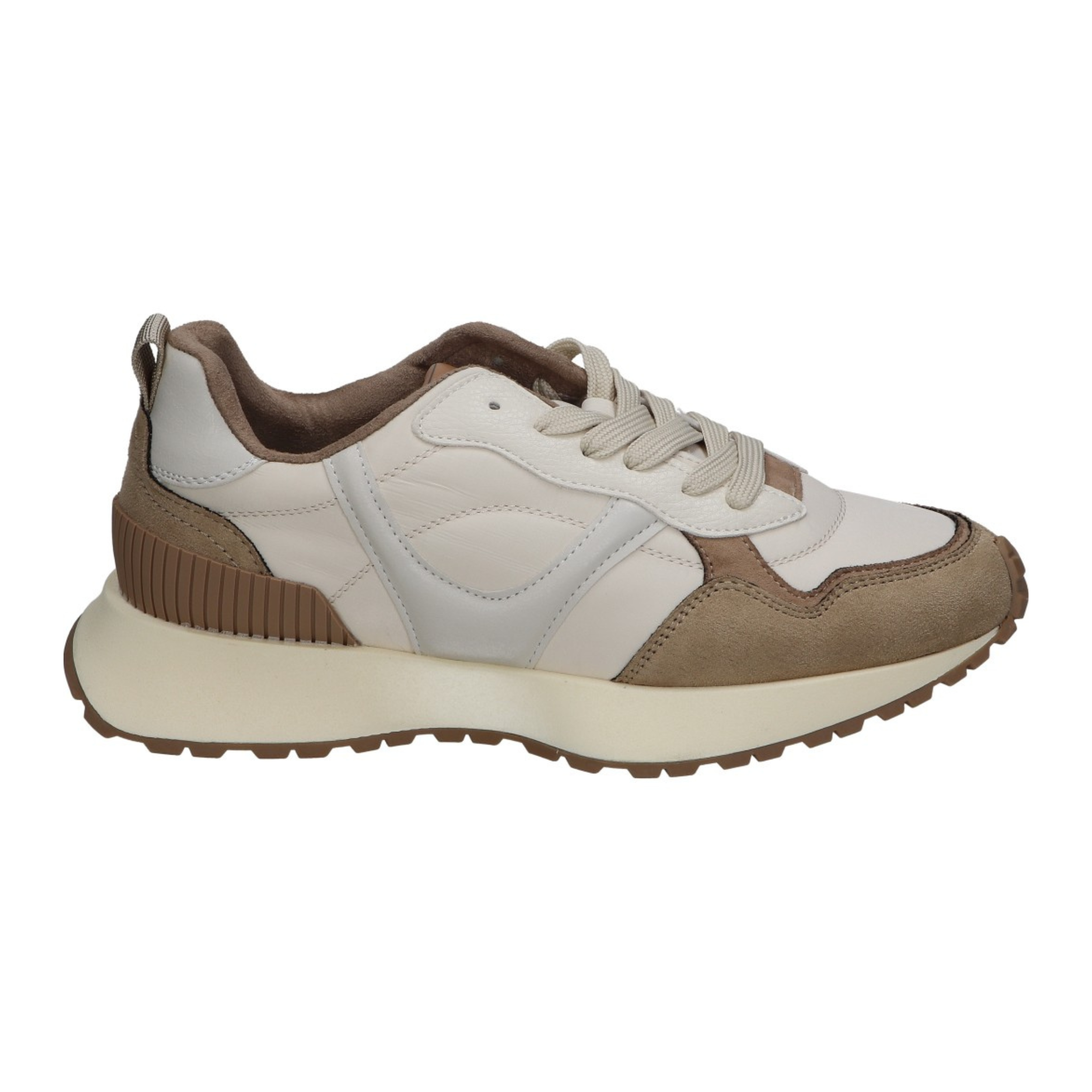 Deportivas planas para mujer SKYDIVA FACTS en color beige y marrón, vista lateral derecha
