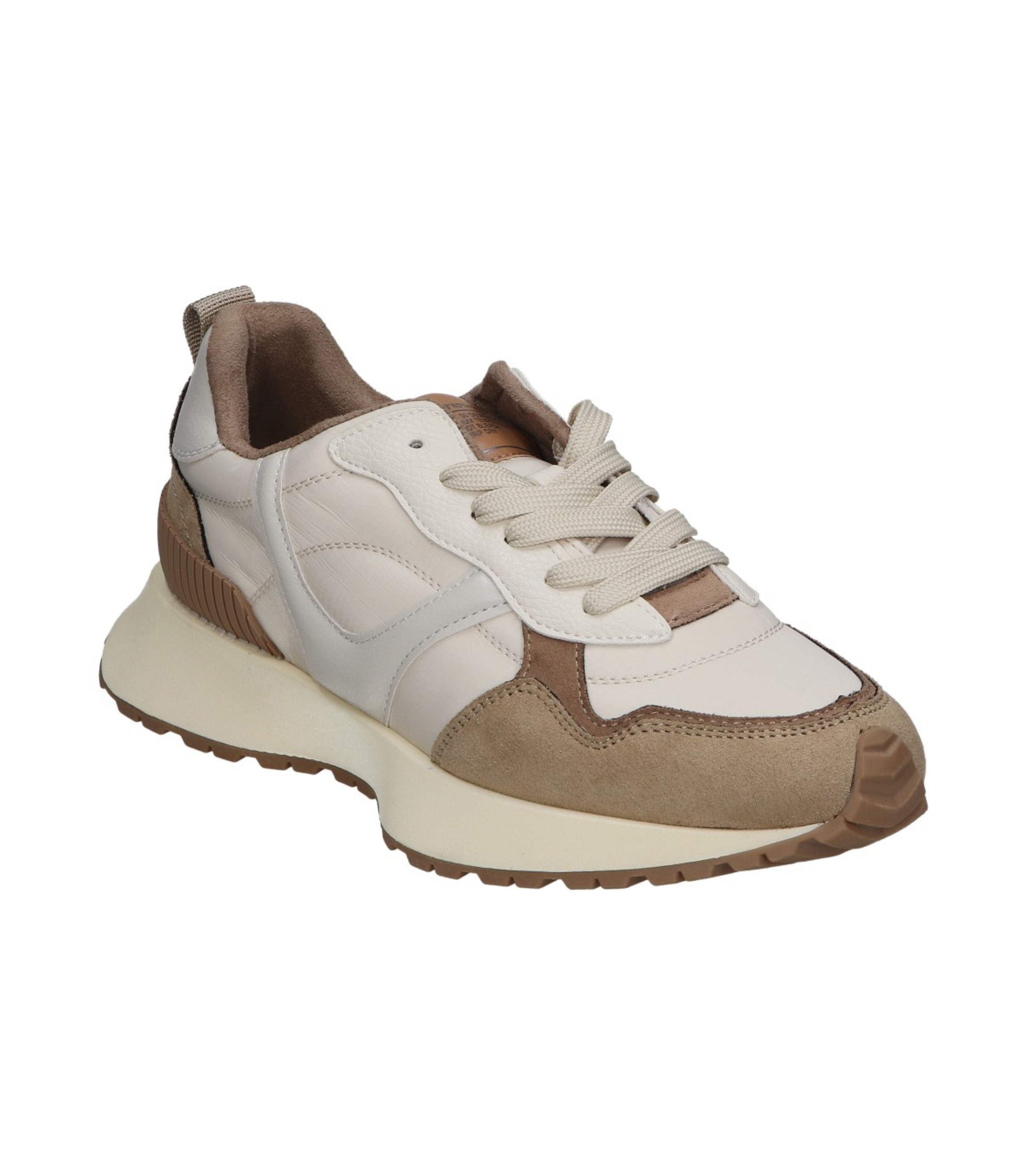 Deportivas planas para mujer SKYDIVA FACTS en color beige y marrón, vista diagonal frontal