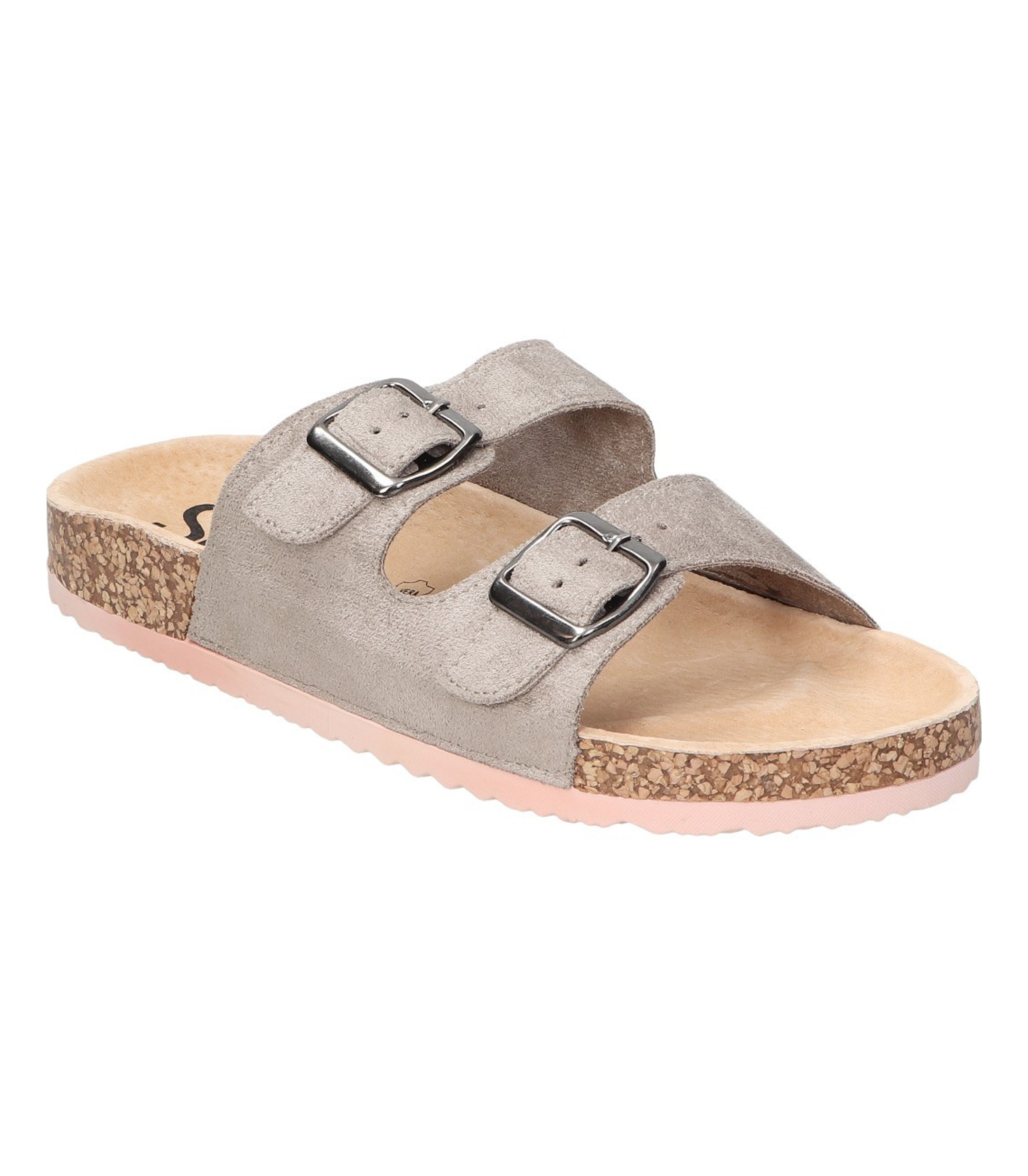 Sandalias planas destalonadas para mujer SKYDIVA RT en color gris, vista diagonal frontal