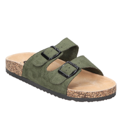 Sandalias planas destalonadas para mujer SKYDIVA RT en color verde khaki, vista diagonal frontal