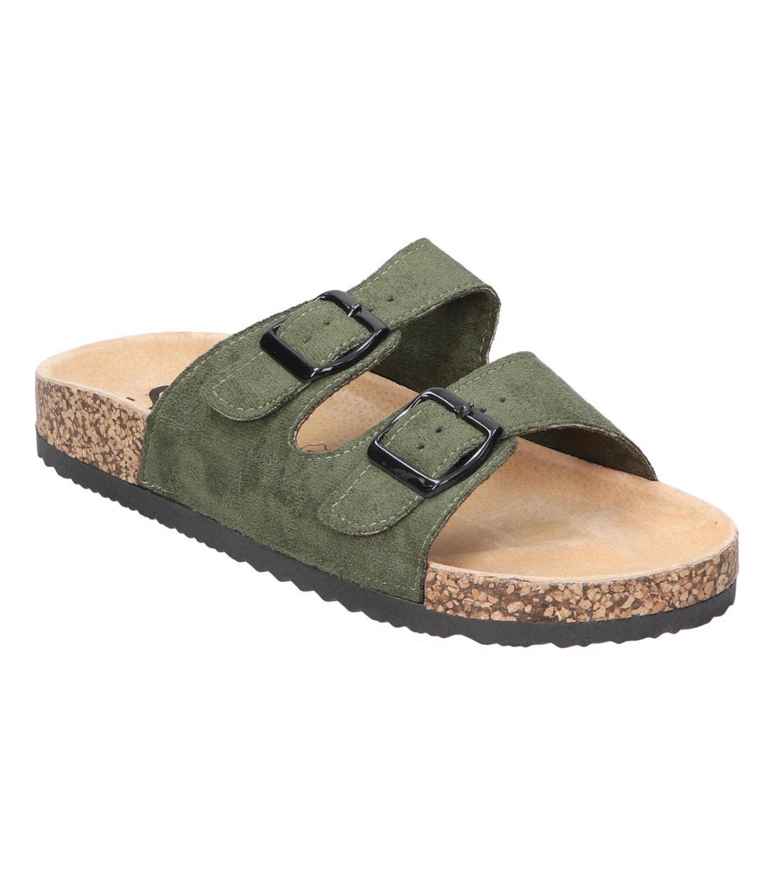 Sandalias planas destalonadas para mujer SKYDIVA RT en color verde khaki, vista diagonal frontal