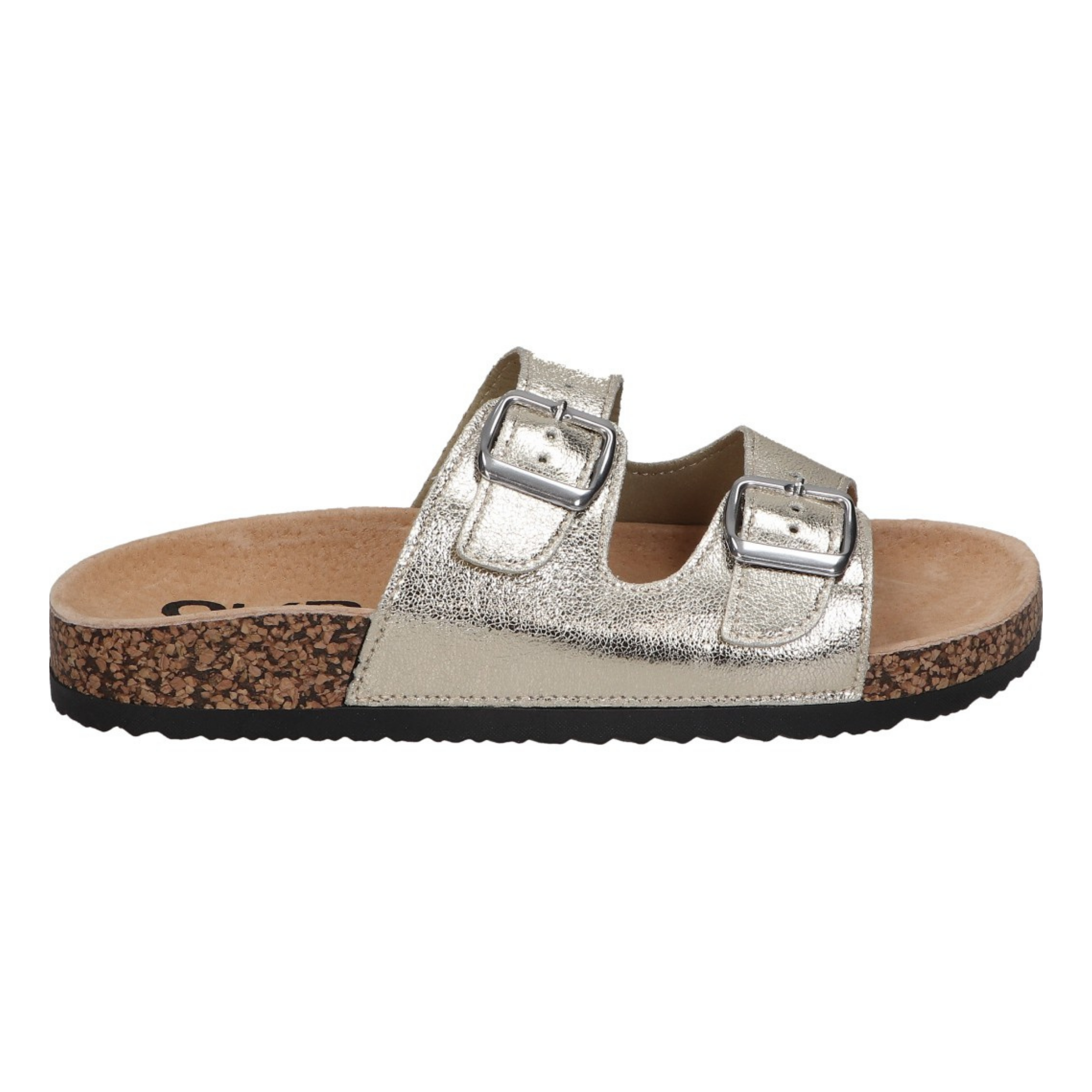 Sandalias planas destalonadas para mujer SKYDIVA RT en color plata, vista lateral derecha