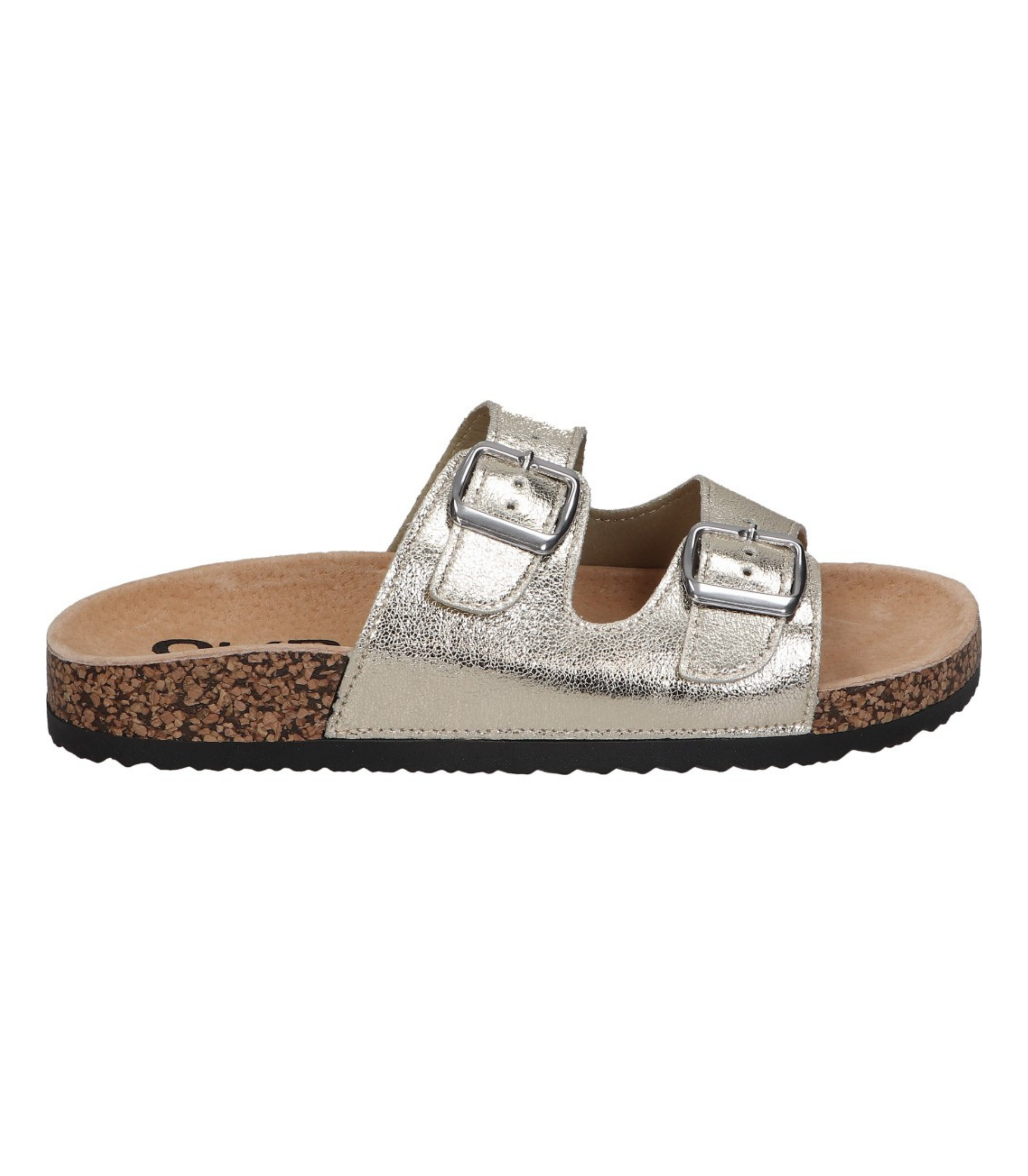 Sandalias planas destalonadas para mujer SKYDIVA RT en color plata, vista lateral derecha