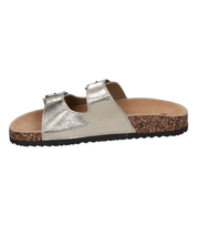 Sandalias planas destalonadas para mujer SKYDIVA RT en color plata, vista lateral izquierda