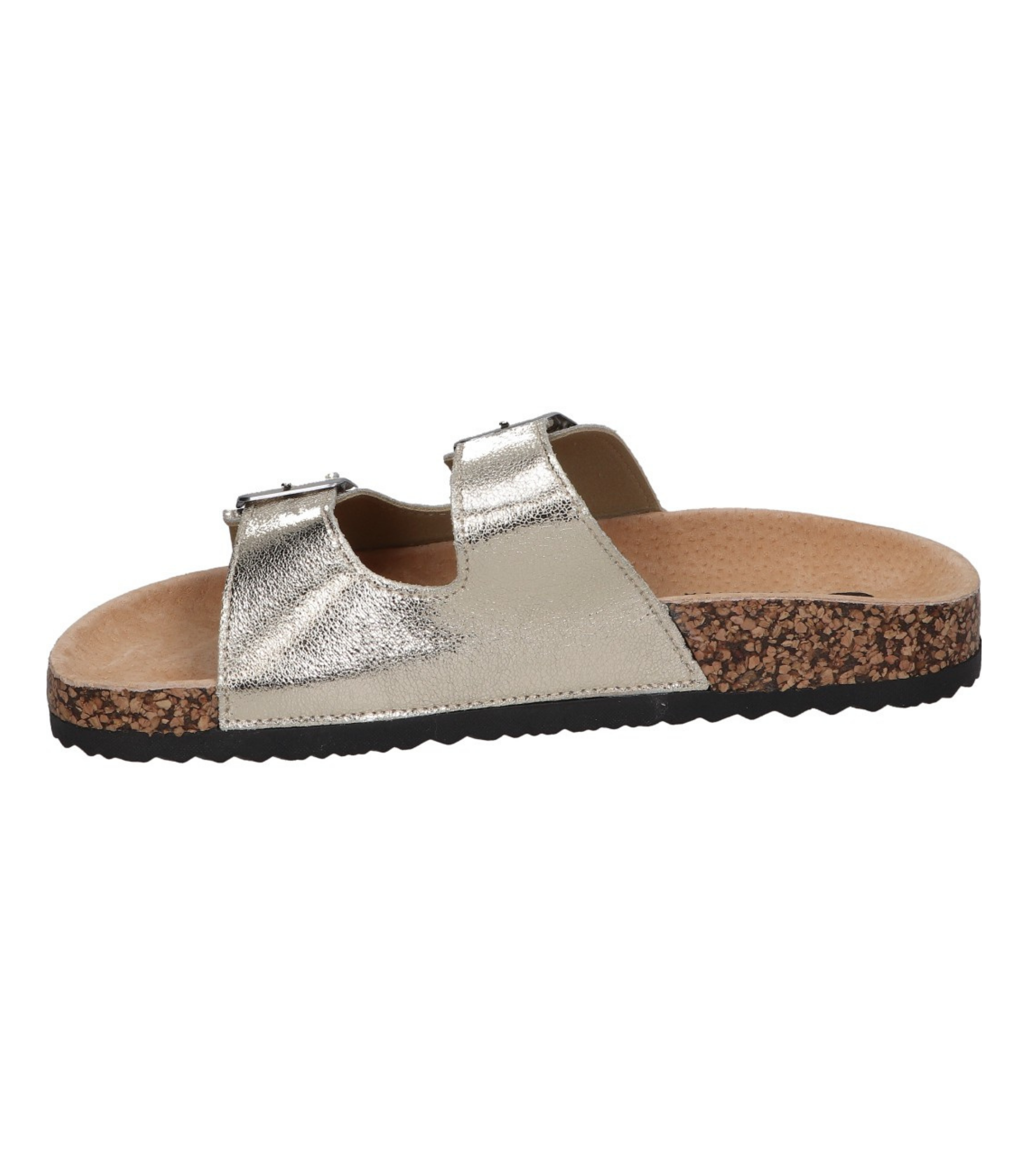 Sandalias planas destalonadas para mujer SKYDIVA RT en color plata, vista lateral izquierda