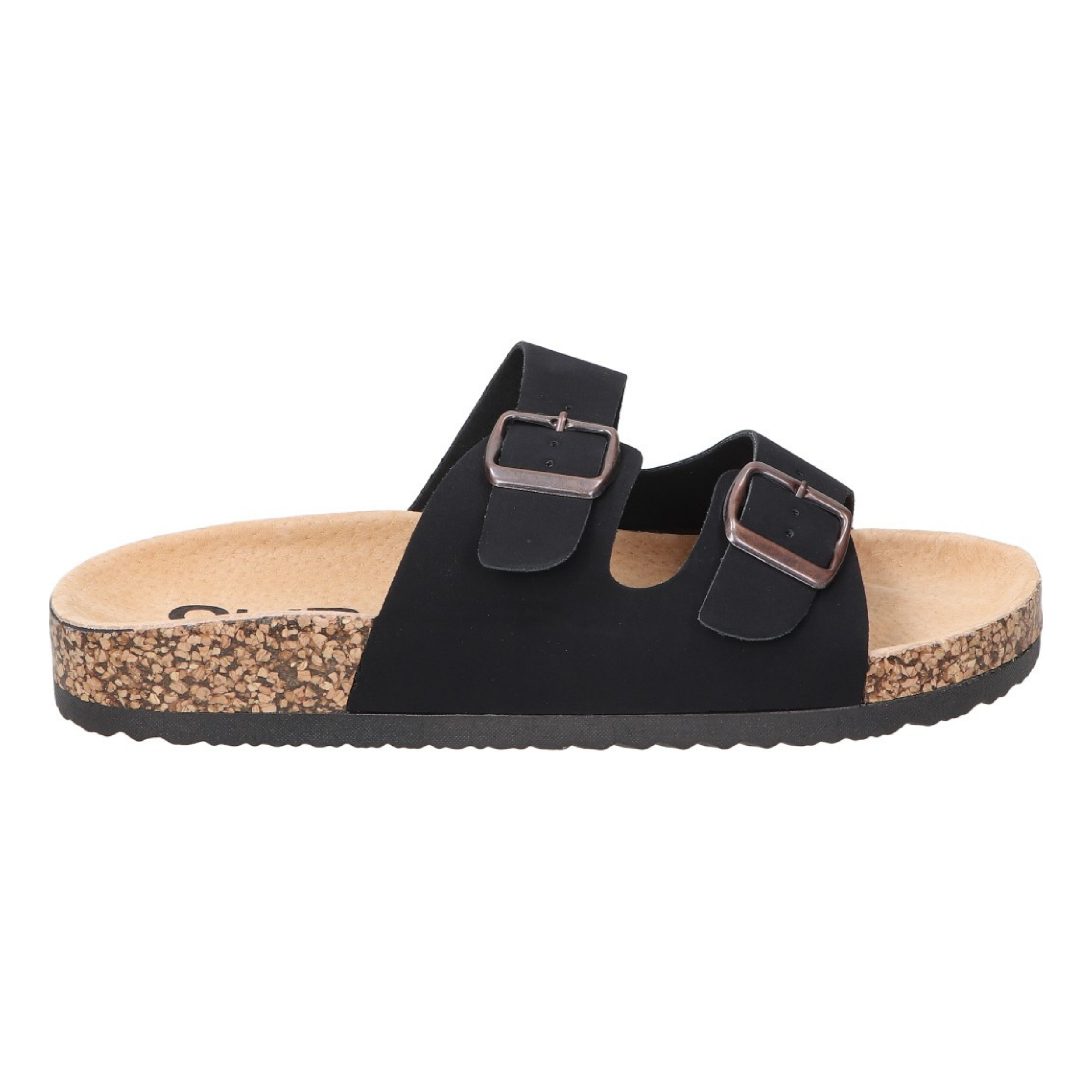 Sandalias planas destalonadas para mujer SKYDIVA RT+ en color negro, vista lateral derecha