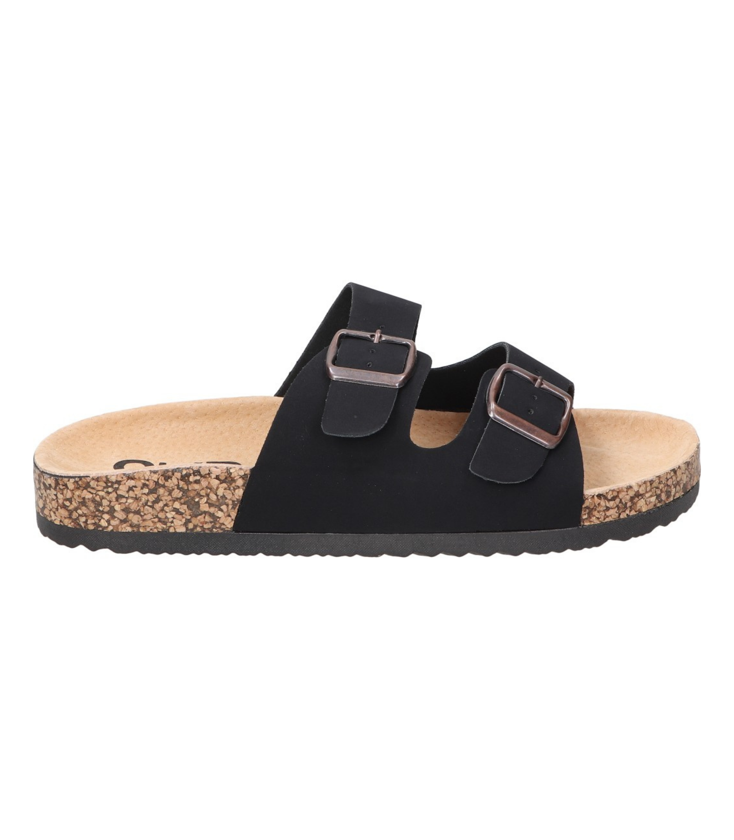 Sandalias planas destalonadas para mujer SKYDIVA RT+ en color negro, vista lateral derecha