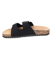 Sandalias planas destalonadas para mujer SKYDIVA RT+ en color negro, vista lateral izquierda