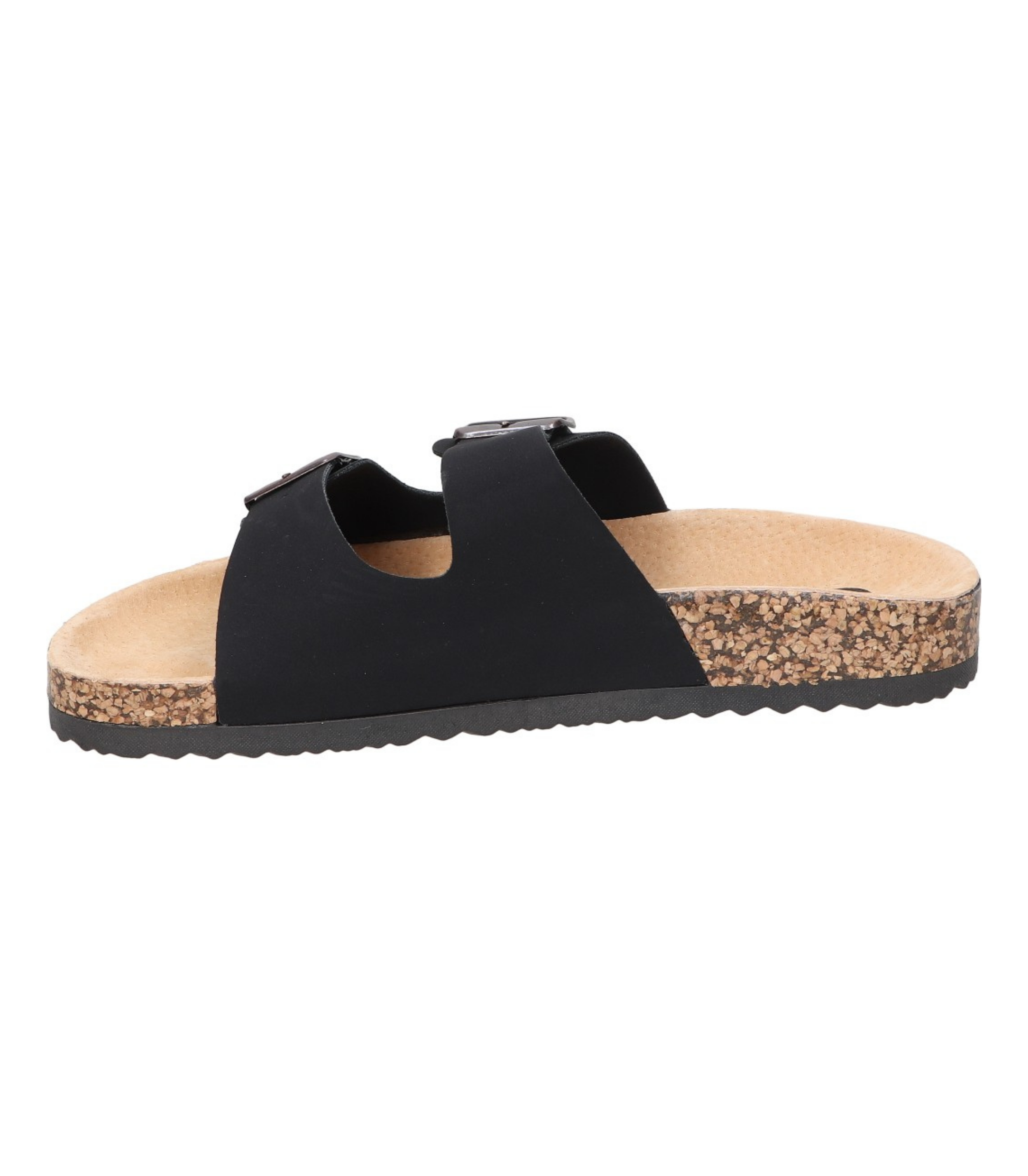 Sandalias planas destalonadas para mujer SKYDIVA RT+ en color negro, vista lateral izquierda