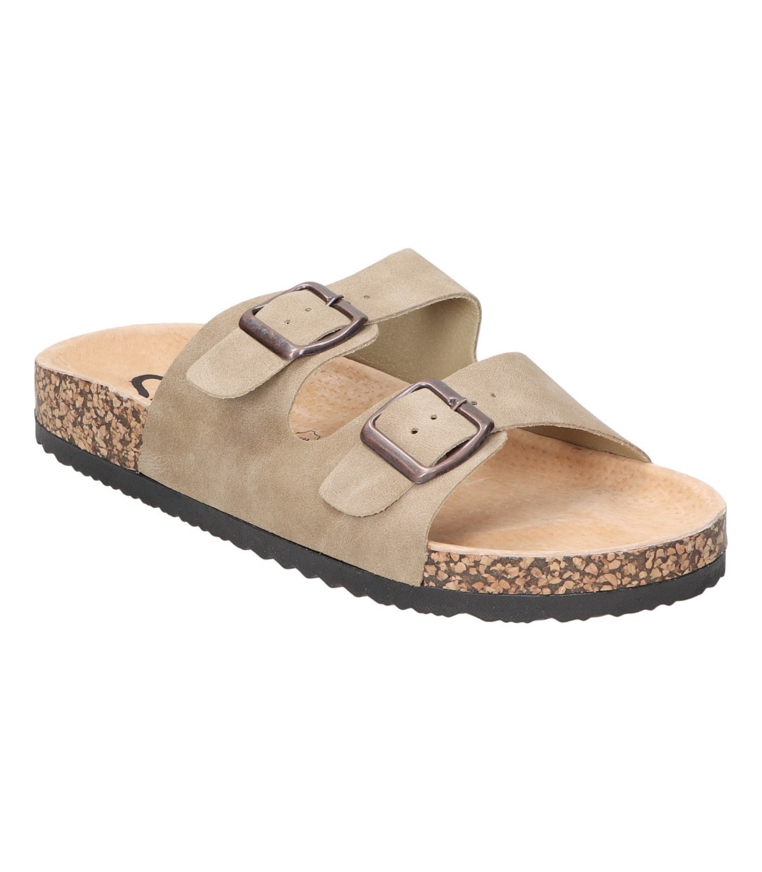 Sandalias planas destalonadas para mujer SKYDIVA RT+ en color beige, vista diagonal frontal