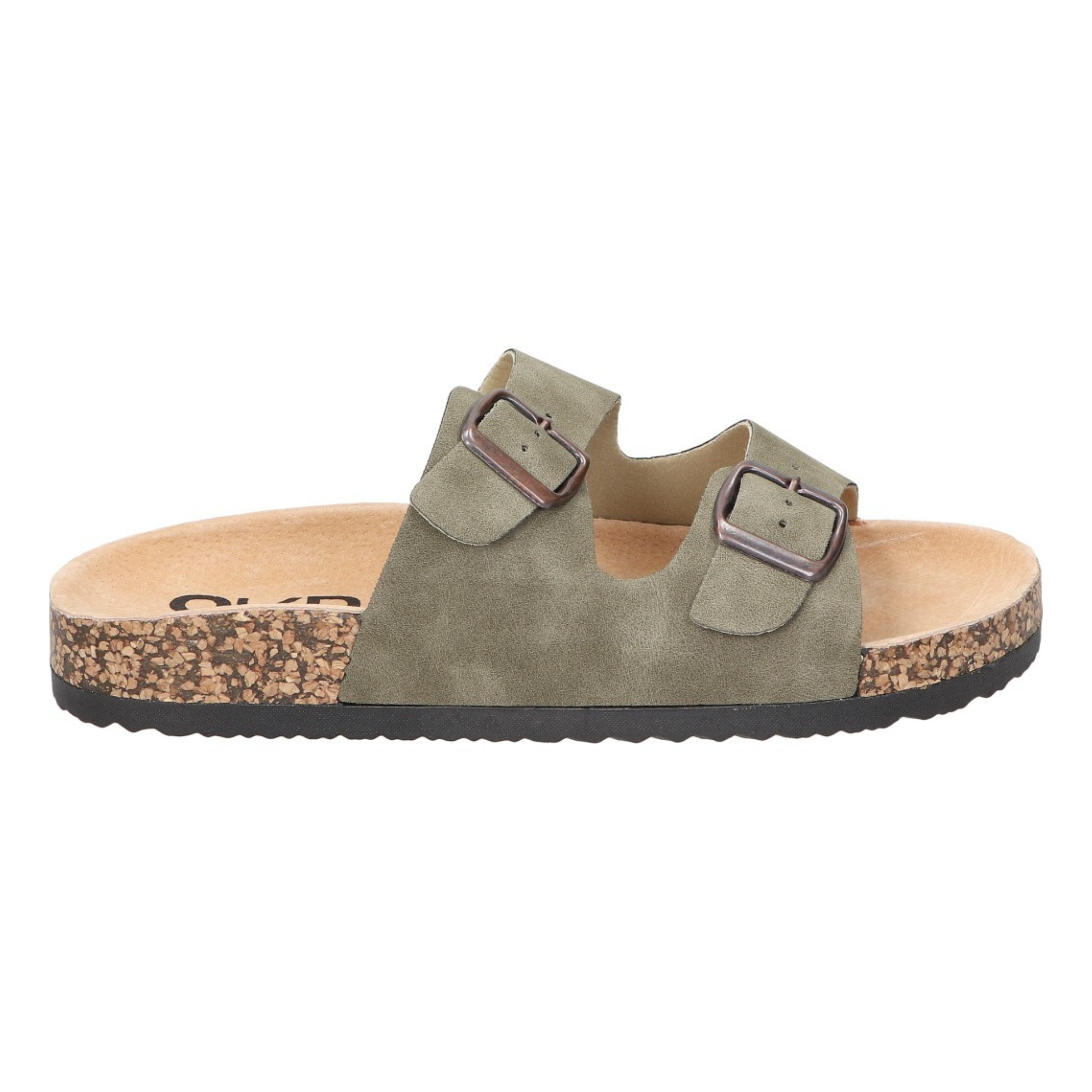 Sandalias planas destalonadas para mujer SKYDIVA RT+ en color verde khaki, vista lateral derecha