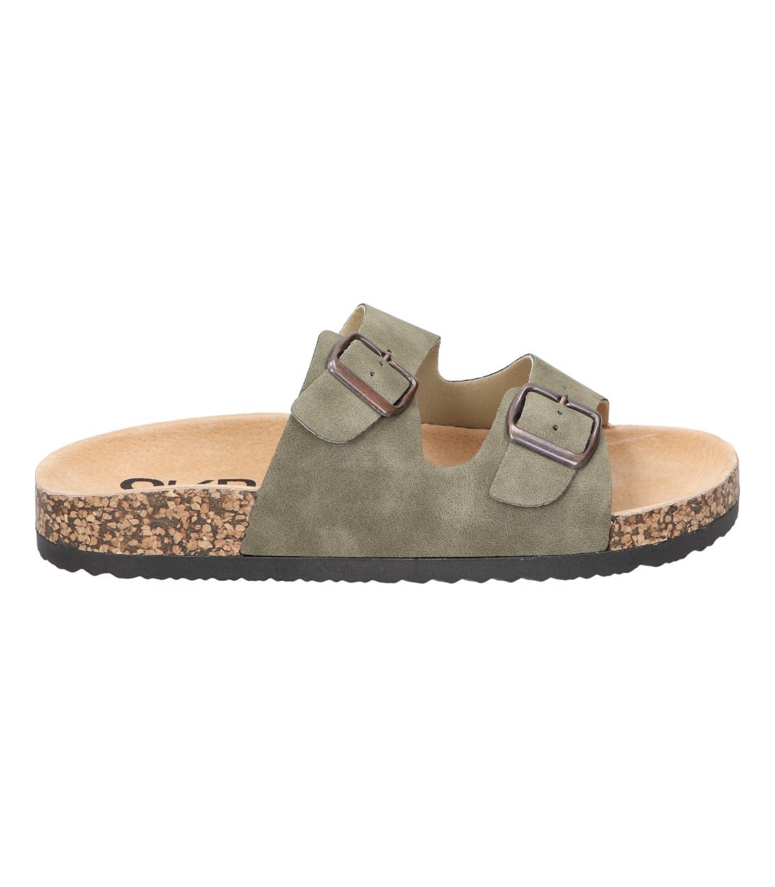 Sandalias planas destalonadas para mujer SKYDIVA RT+ en color verde khaki, vista lateral derecha