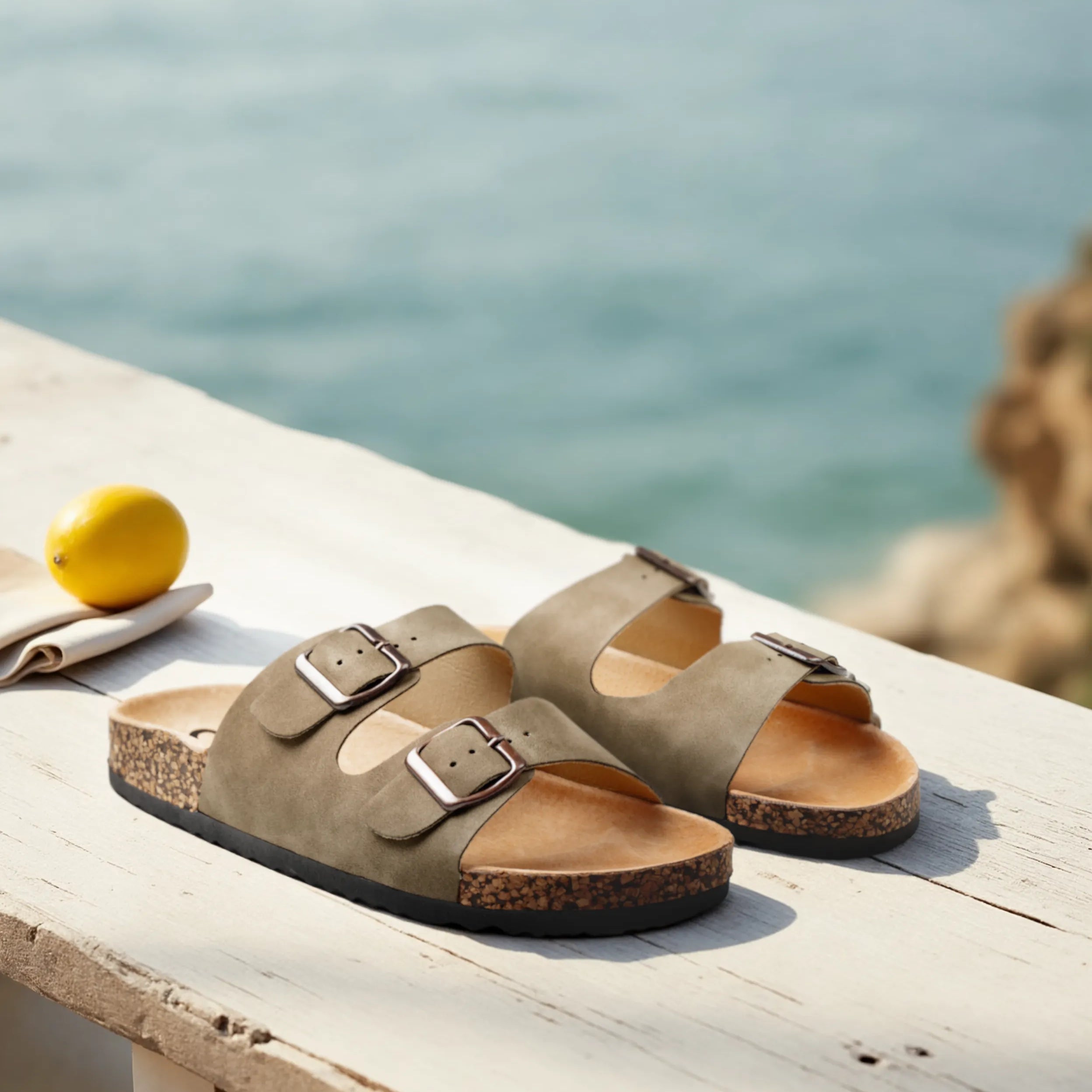 Sandalias planas destalonadas para mujer SKYDIVA RT+ en color verde khaki, vista completa
