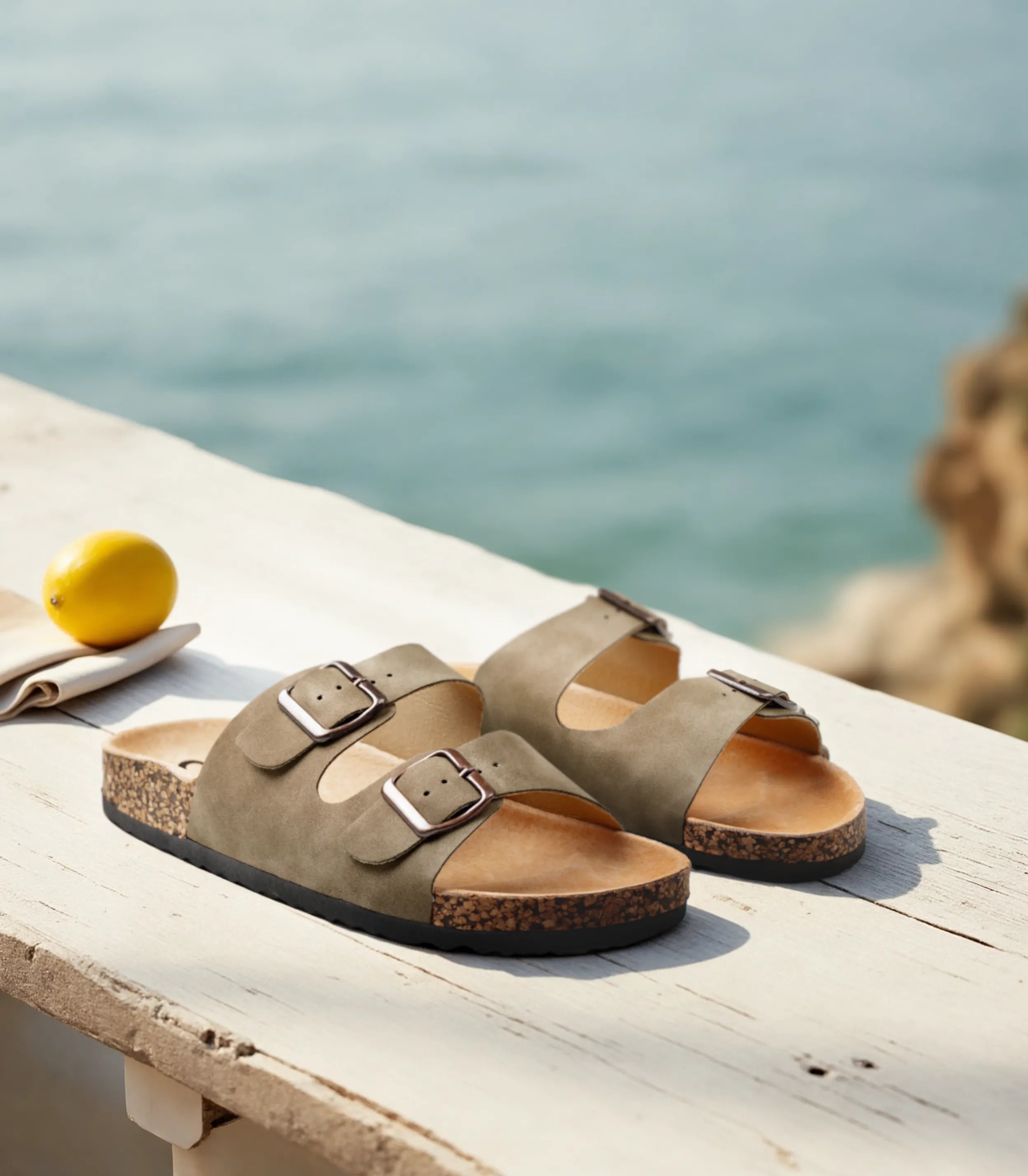 Sandalias planas destalonadas para mujer SKYDIVA RT+ en color verde khaki, vista completa