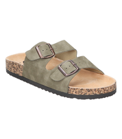 Sandalias planas destalonadas para mujer SKYDIVA RT+ en color verde khaki, vista diagonal frontal